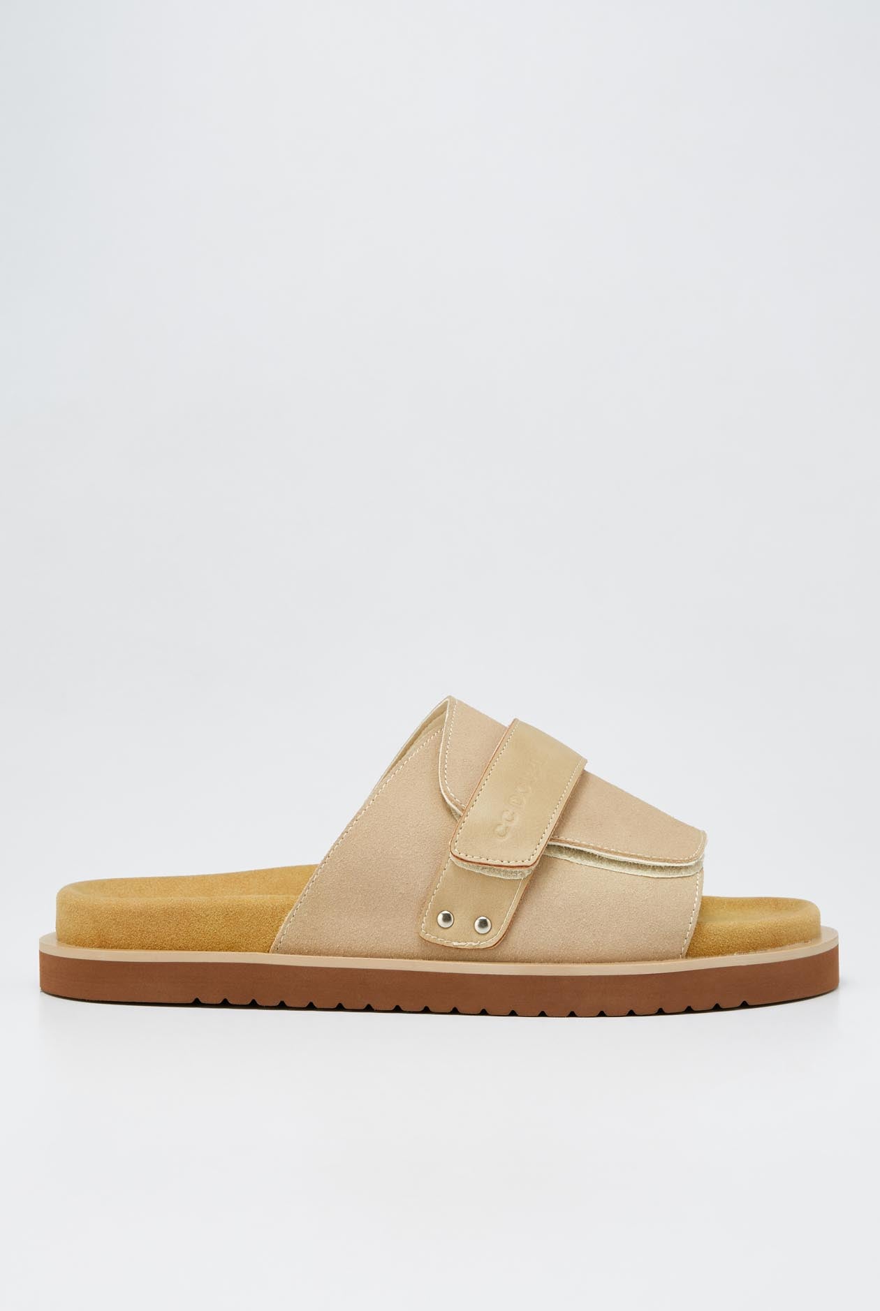 LOGO ON STRAP LEATHER SLIDE SANDALS