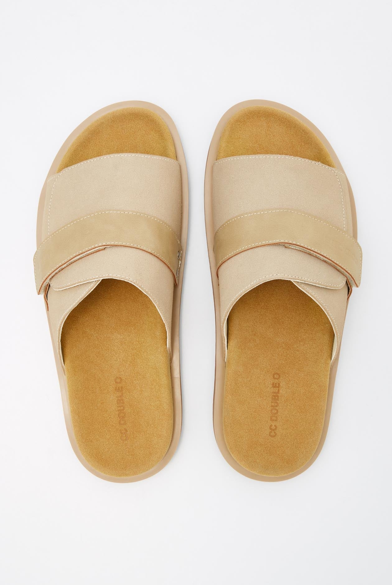 LOGO ON STRAP LEATHER SLIDE SANDALS