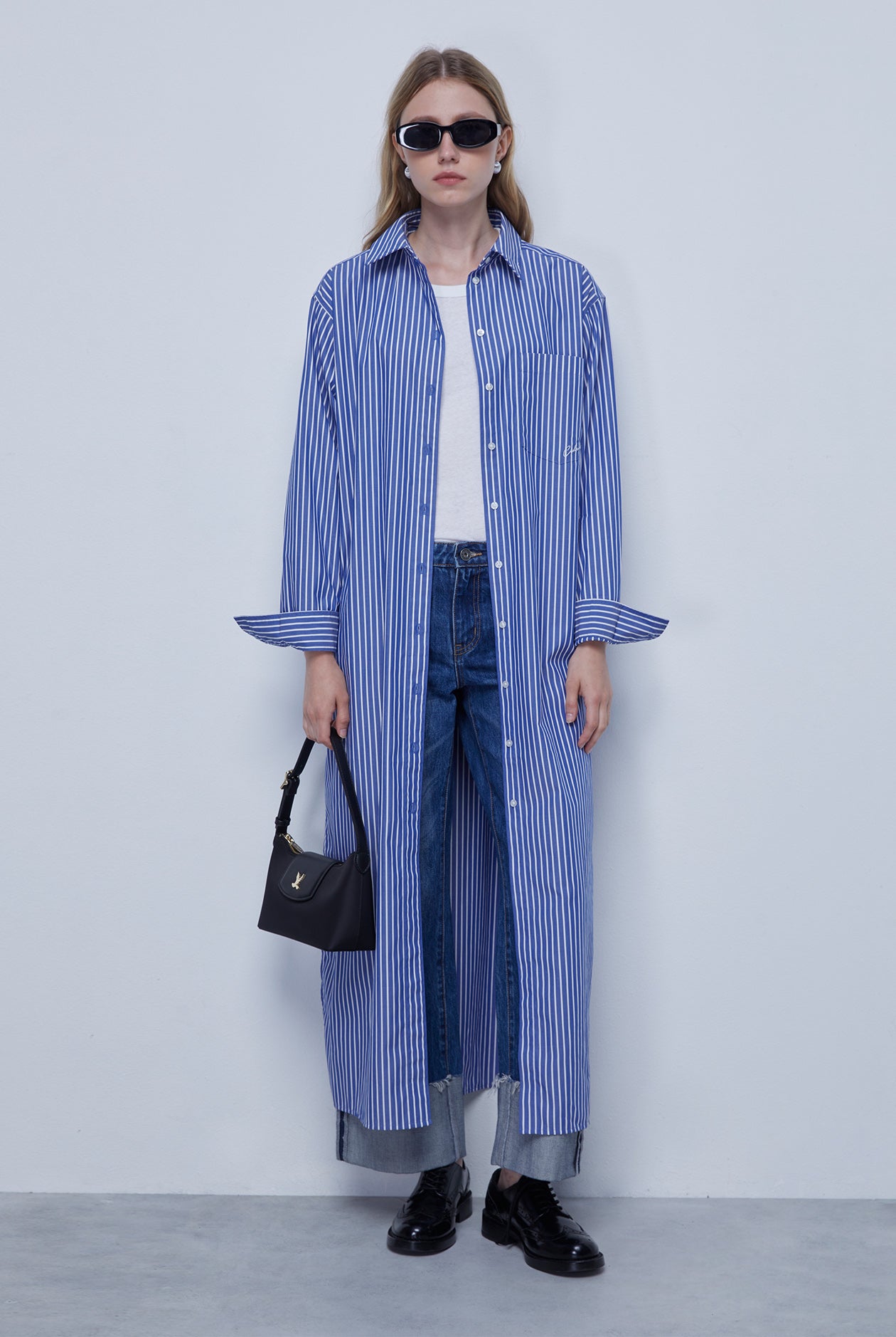 STRIPED POPLIN SHIRT DRESS