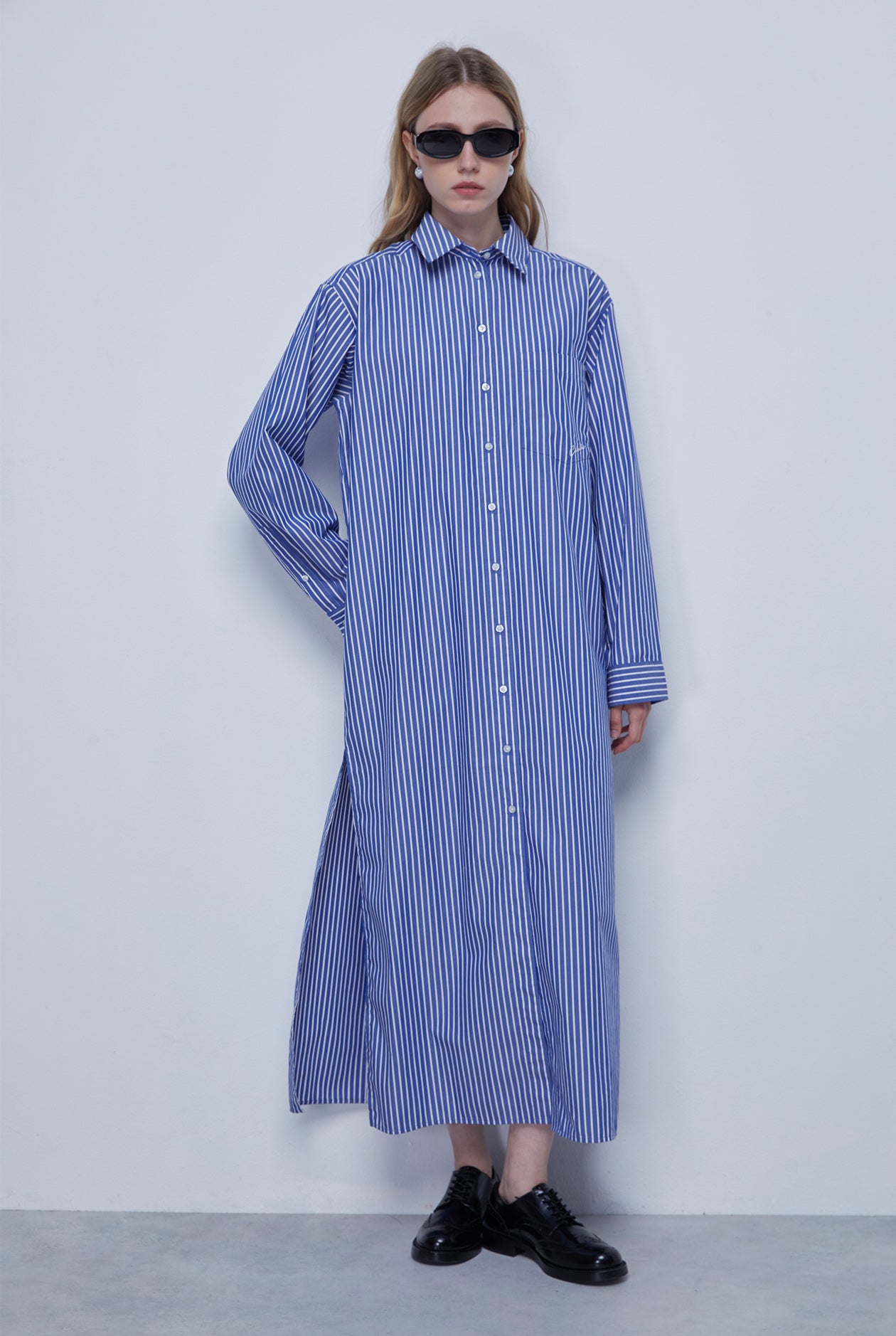STRIPED POPLIN SHIRT DRESS