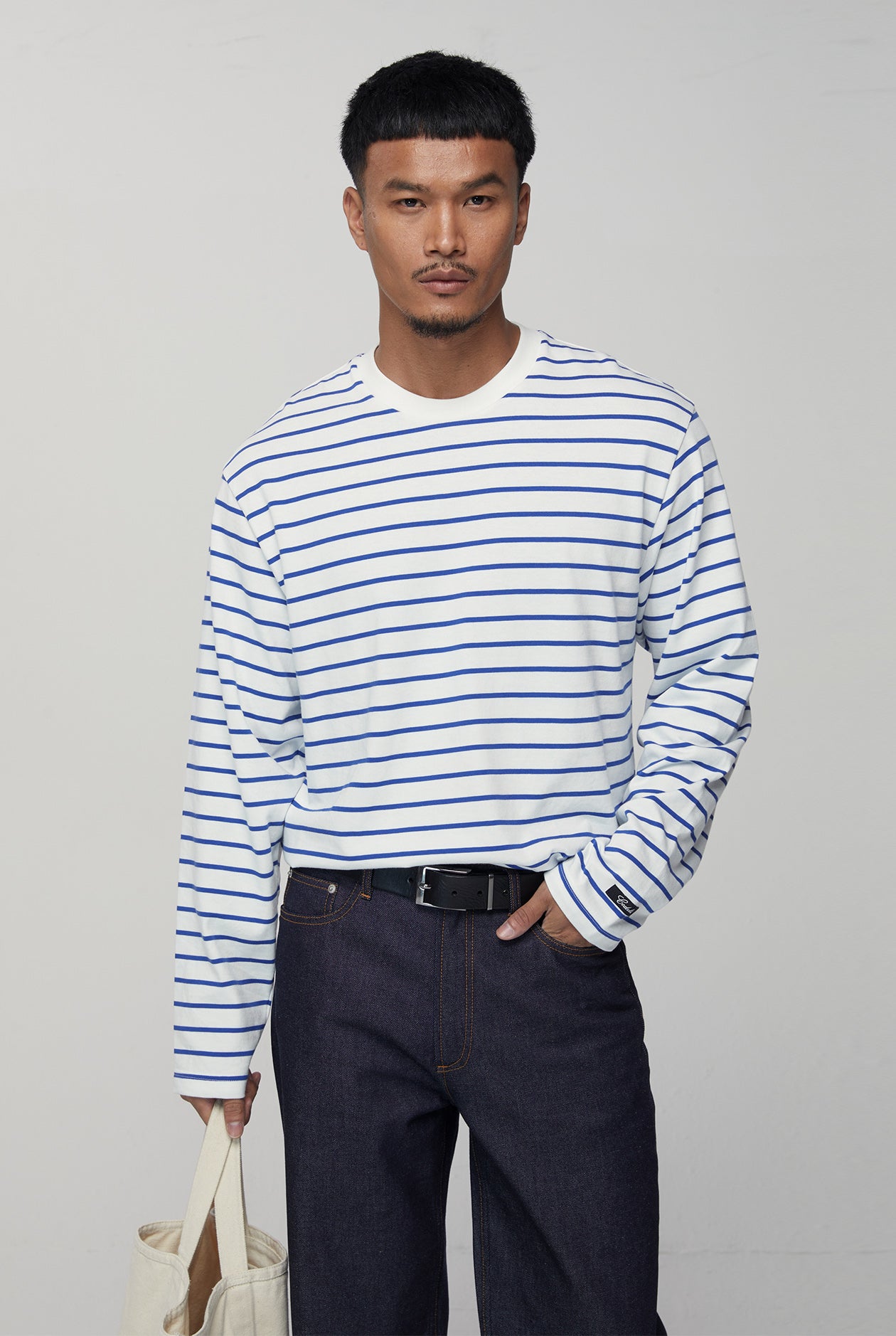 WHITE STRIPED LONG SLEEVE TEE