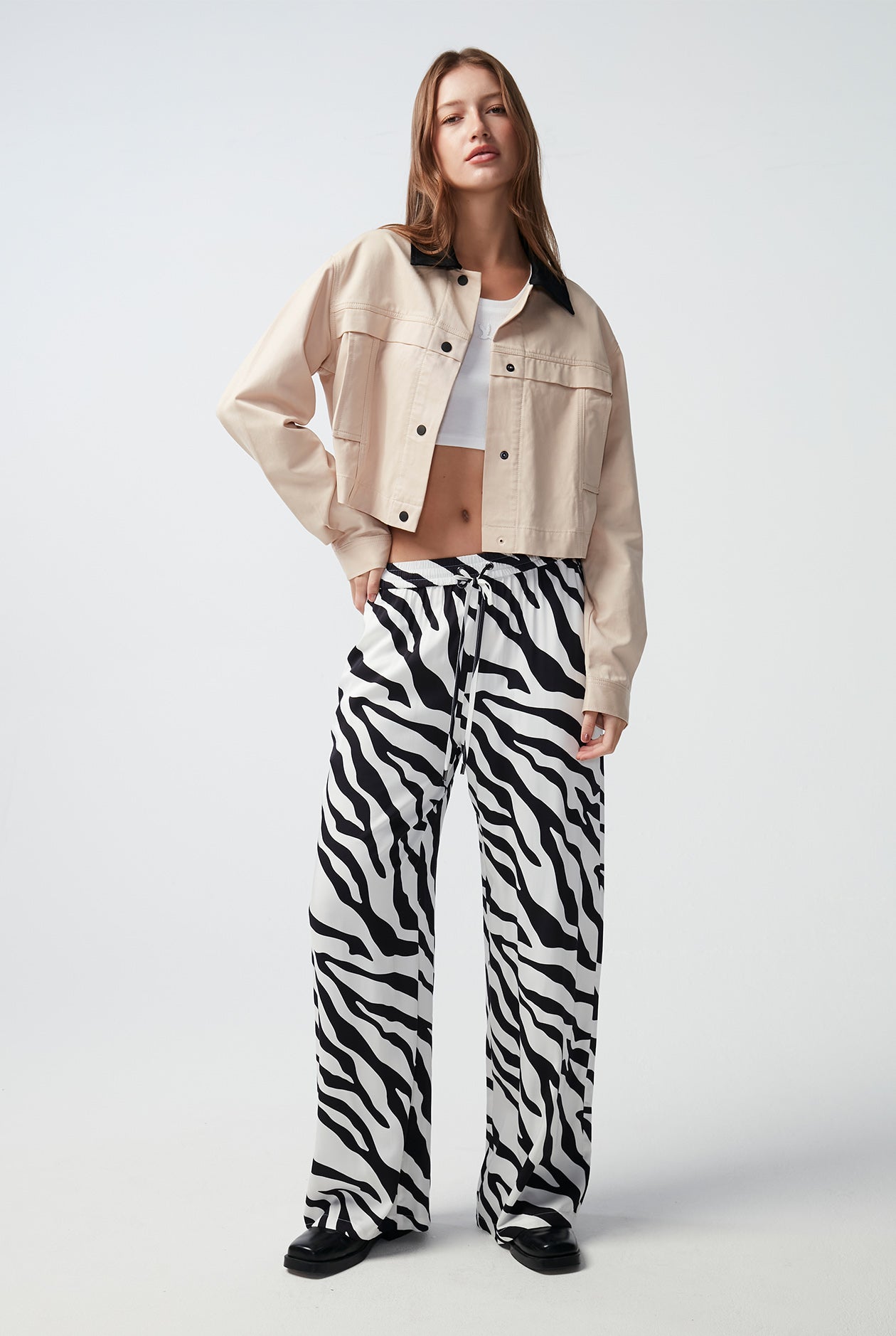 ZEBRA PRINTED DRAWSTRING PANTS