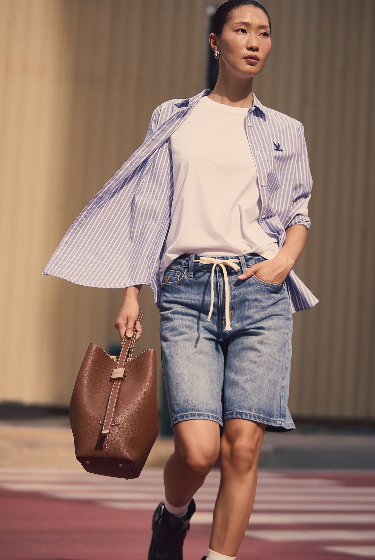 WAIST TIE BERMUDA DENIM SHORTS