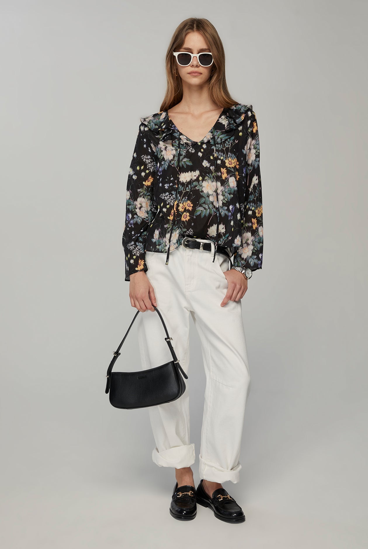 BLOSSOM PRINTED RUFFLE BLOUSE