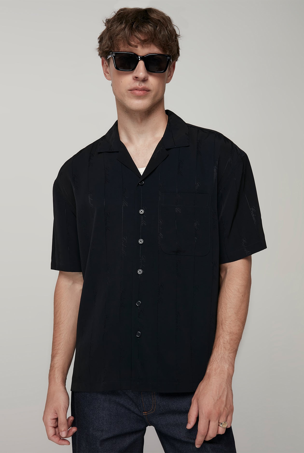 CAMP COLLAR JACQUARD STRIPED SHIRT