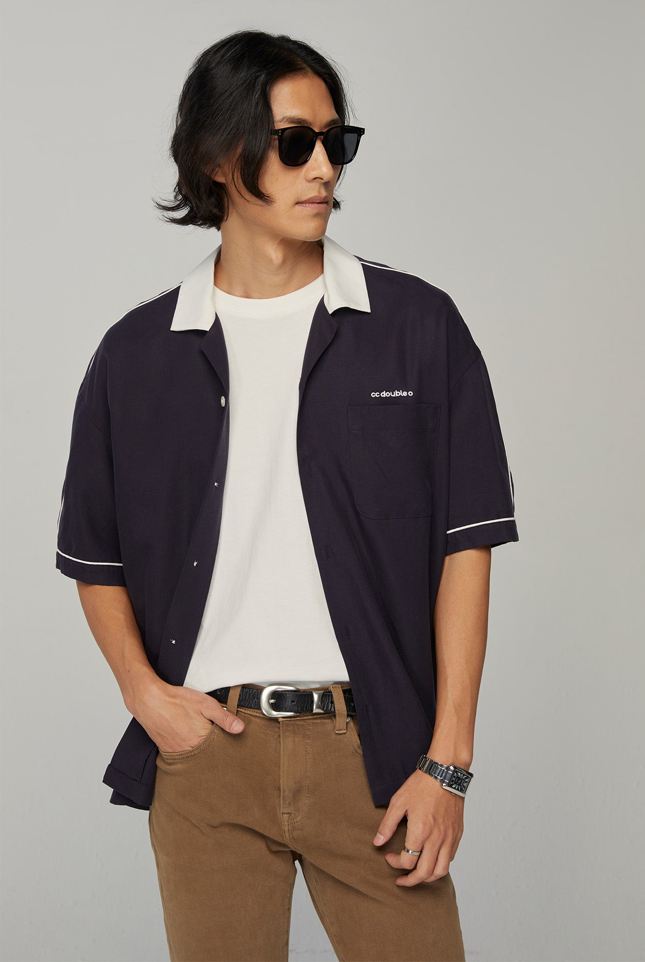 CONTRAST PIPING LOGO SHIRT