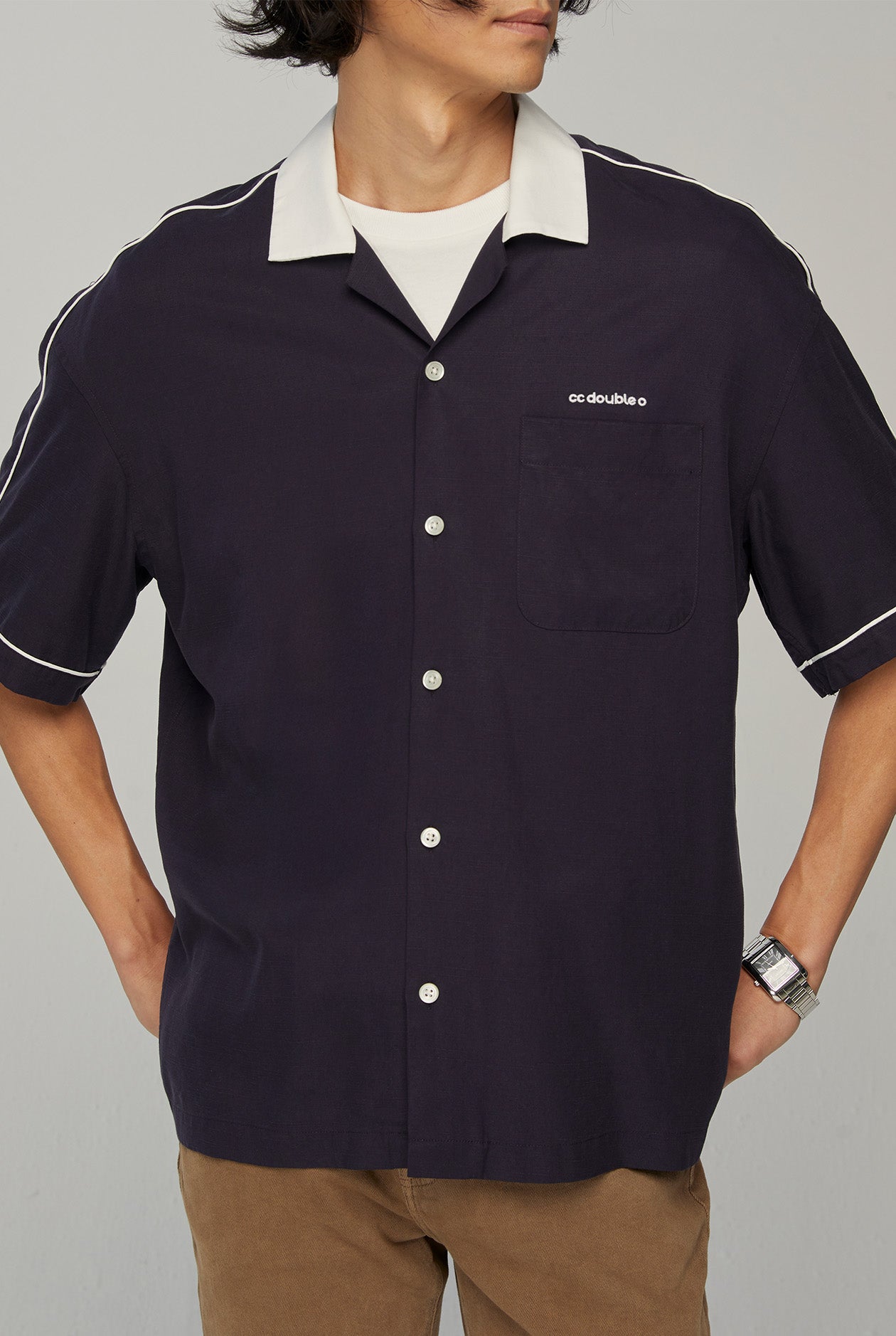 CONTRAST PIPING LOGO SHIRT