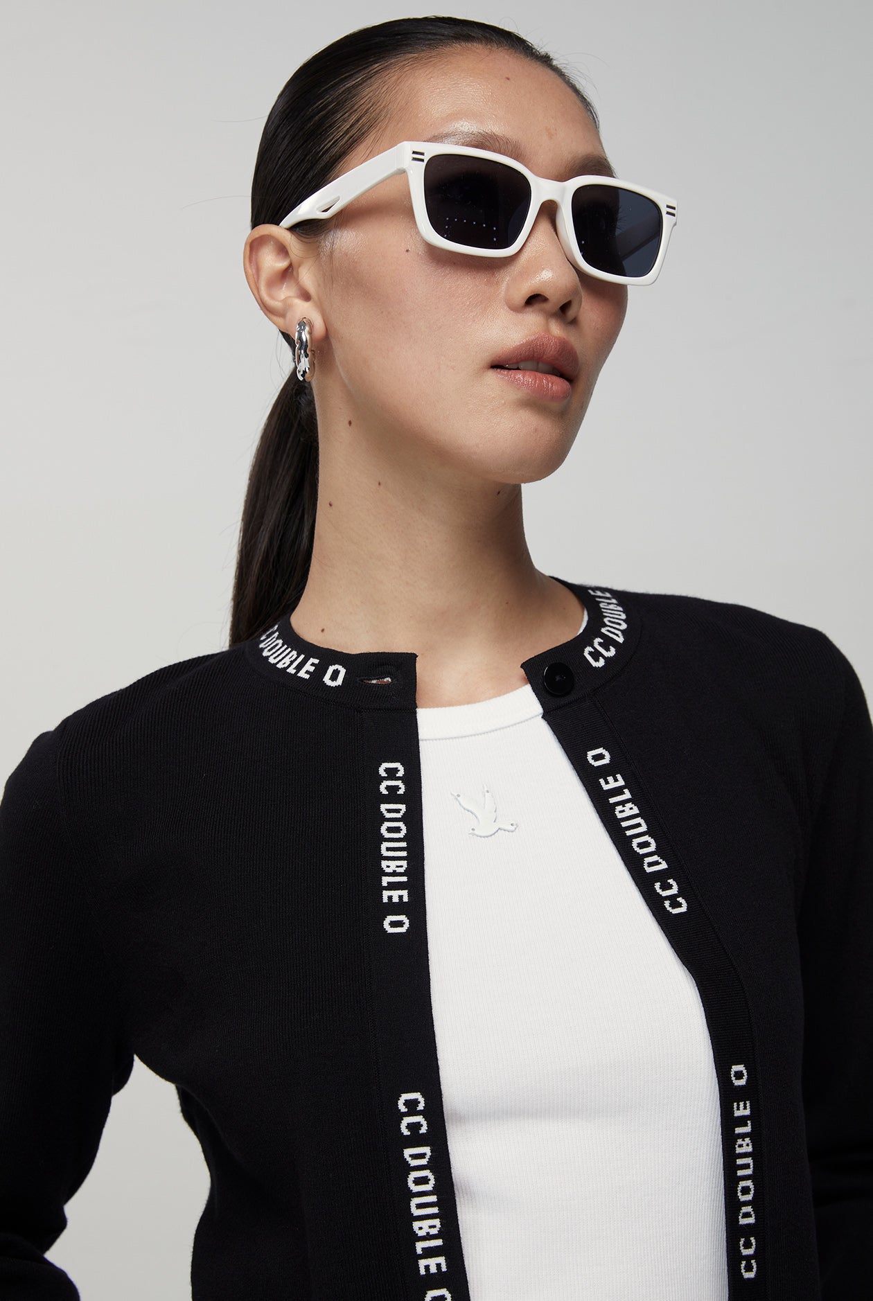 CROPPED CARDIGAN WITH LOGO JACQUARD