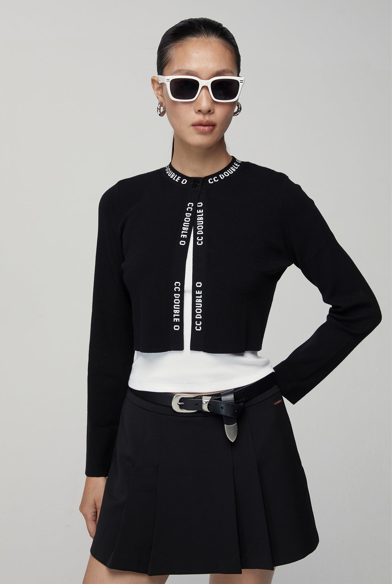 CROPPED CARDIGAN WITH LOGO JACQUARD