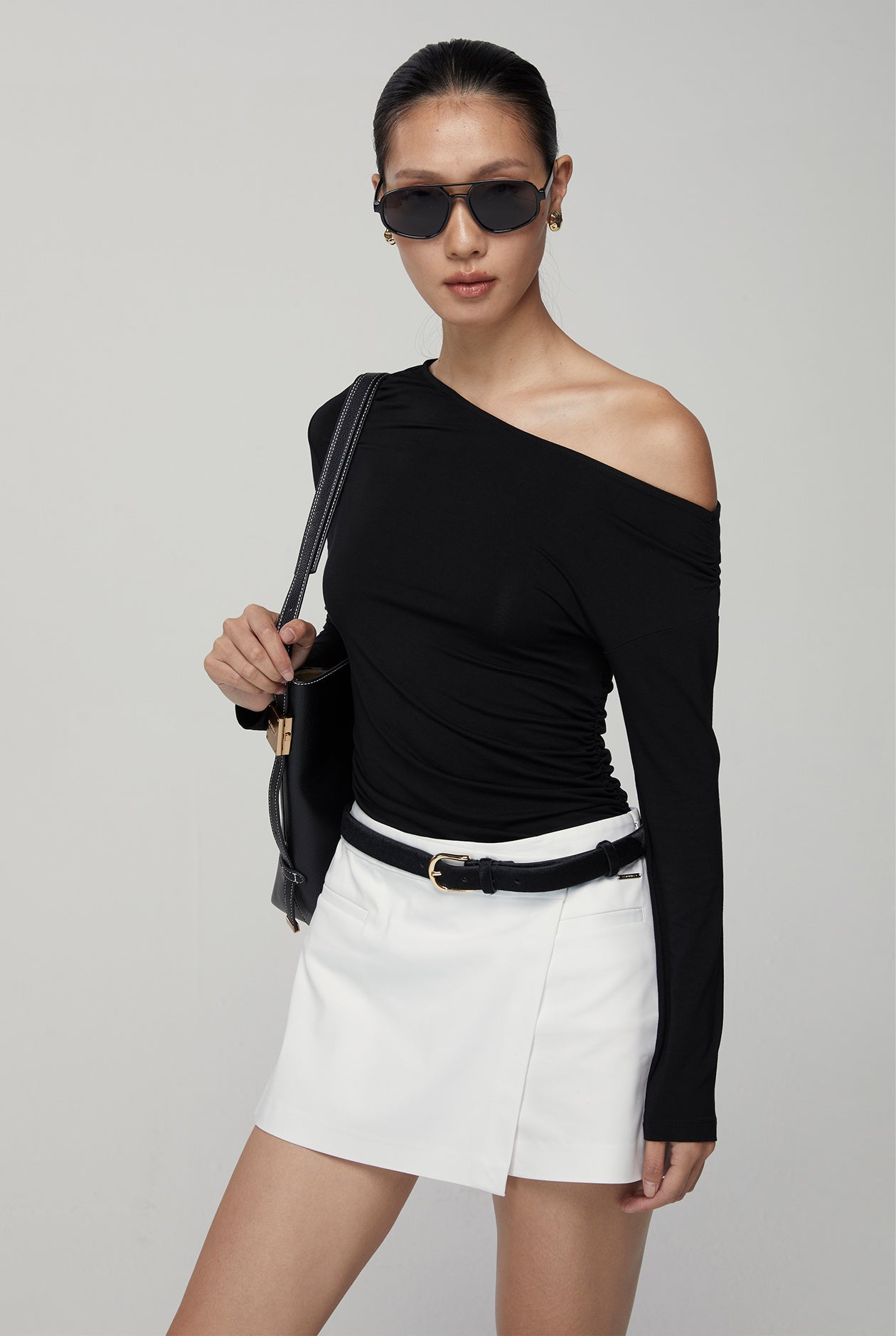 OFF-SHOULDER DRAPED TOP