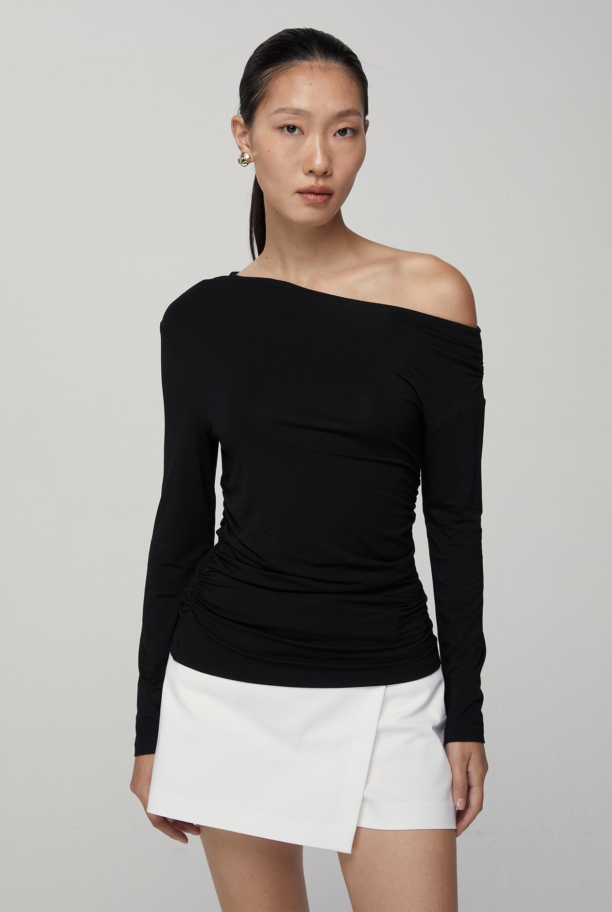 OFF-SHOULDER DRAPED TOP