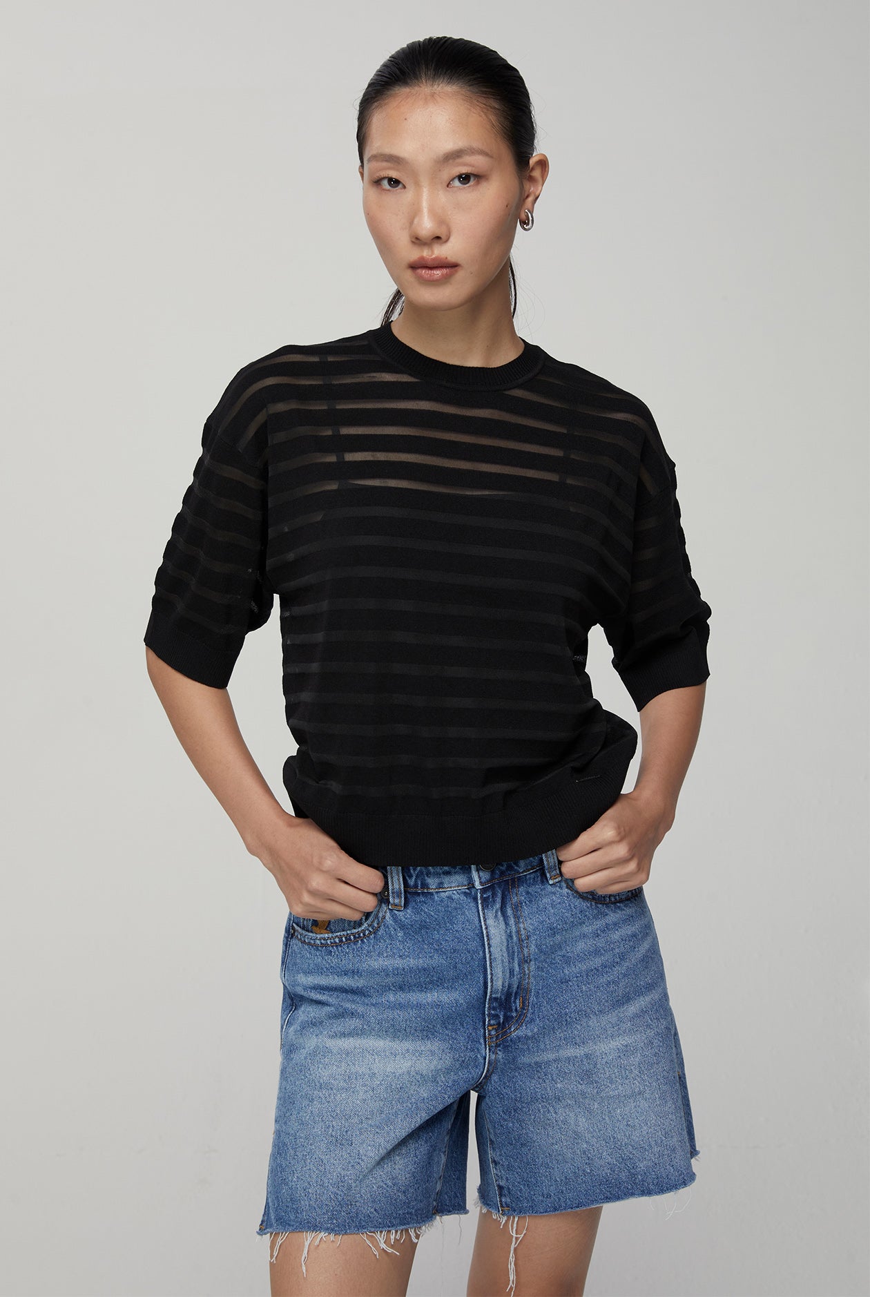 SHEER STRIPED KNITTED TOP