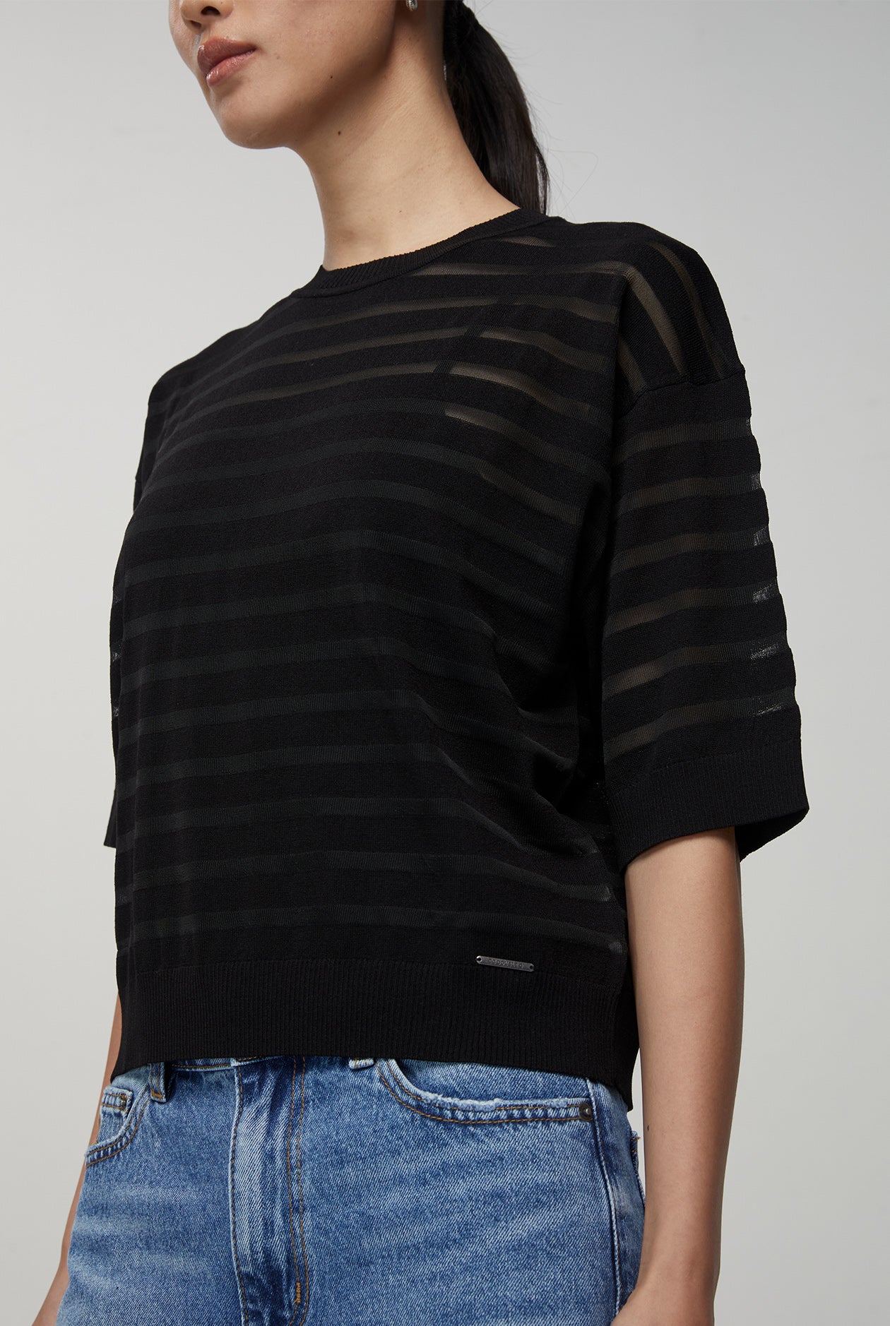 SHEER STRIPED KNITTED TOP