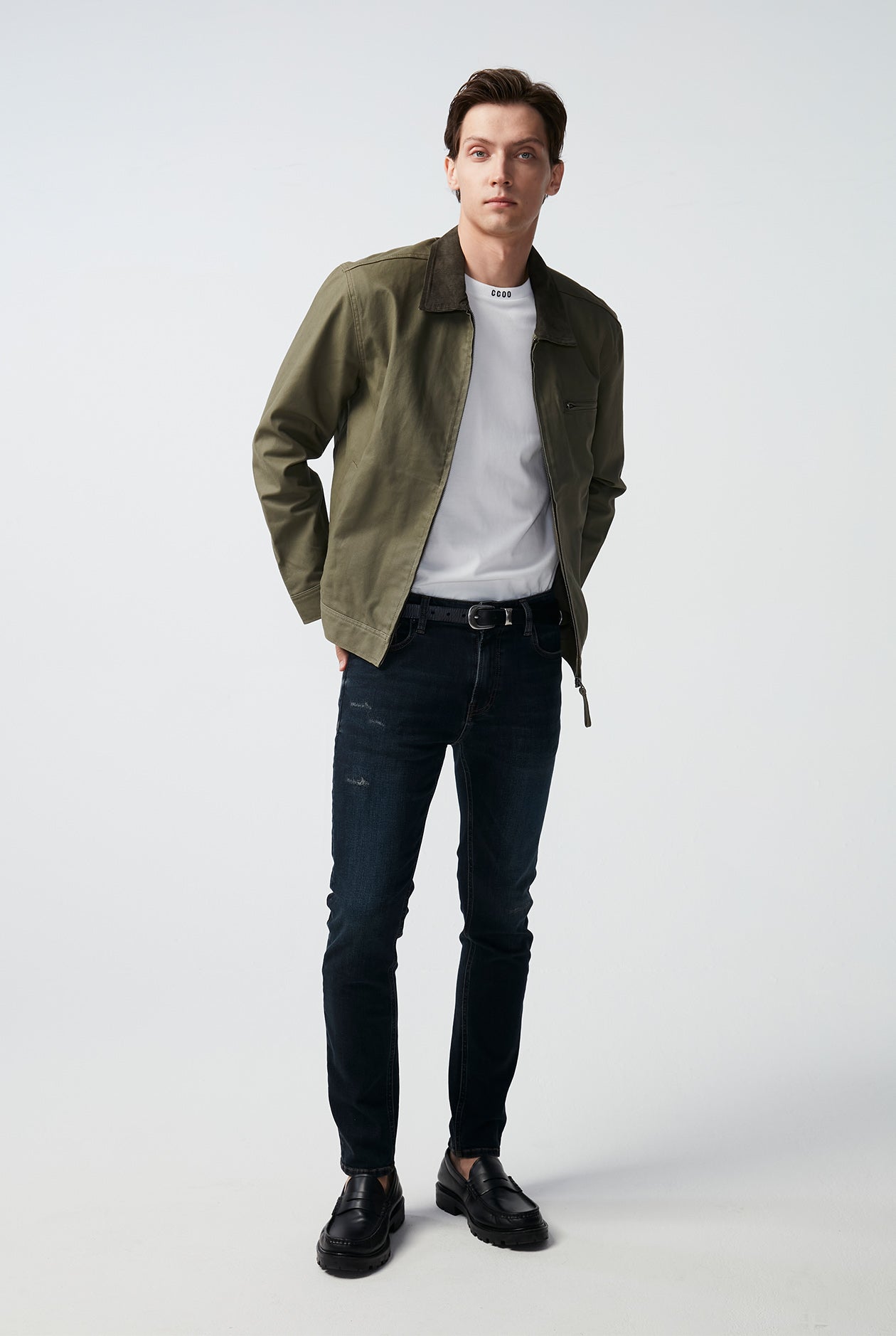 DESTROYED DARK BLUE WASH SKINNY JEANS