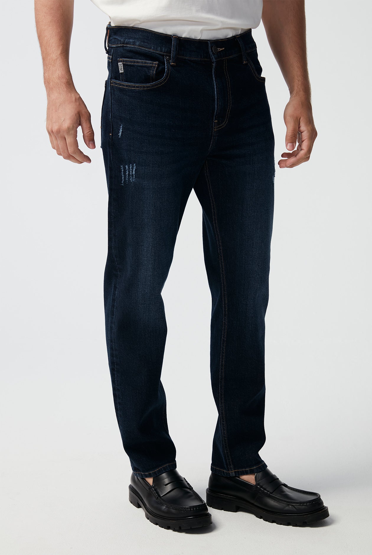 DESTROYED DARK BLUE WASH SLIM FIT JEANS
