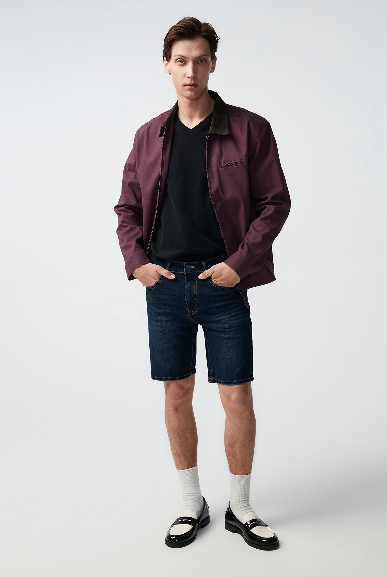 DARK BLUE WASH SLIM SHORT JEANS