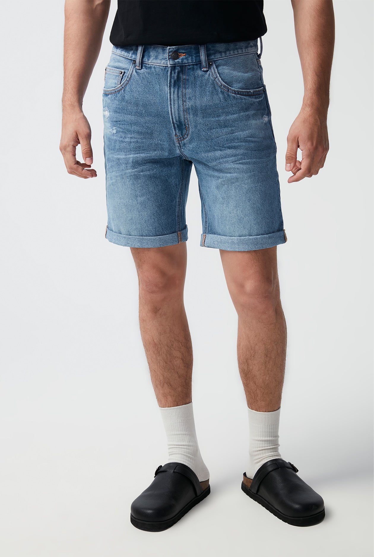 DESTROYED LIGHT BLUE WASH REGULAR SHORT JENAS