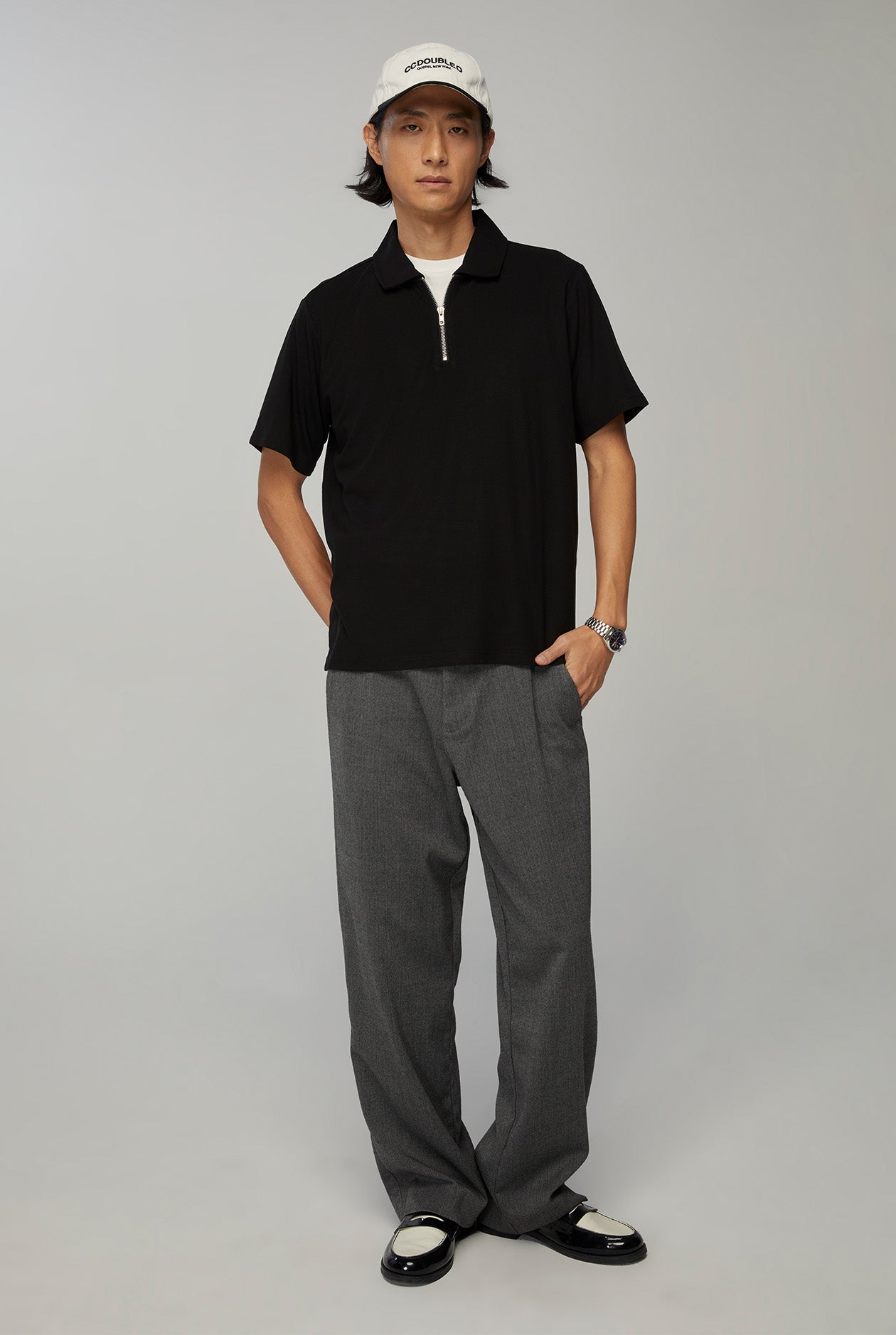 RELAXED FIT POLO SHIRT WITH ZIP NECK