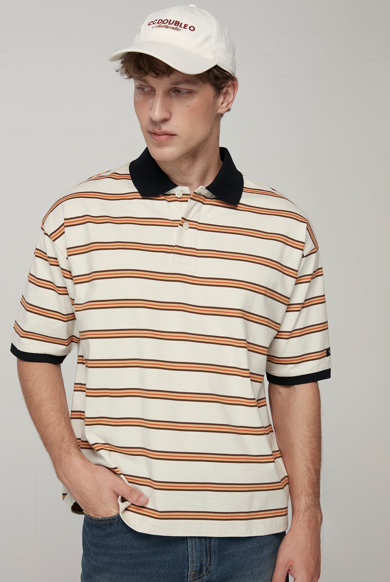 RELAXED STRIPE BEIGE POLO
