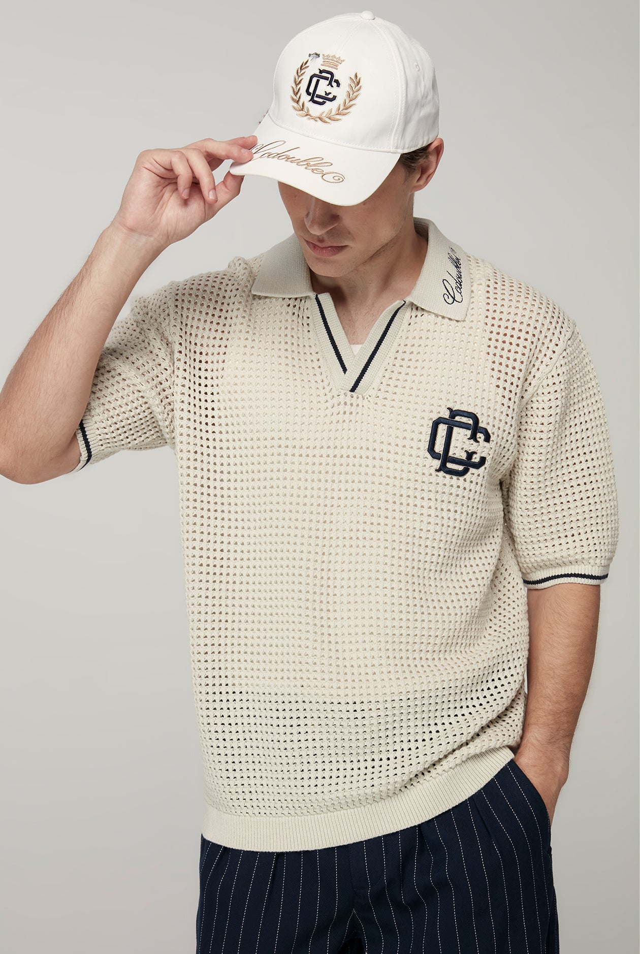 20th ANNIVERSARY OPENWORK KNITTED POLO