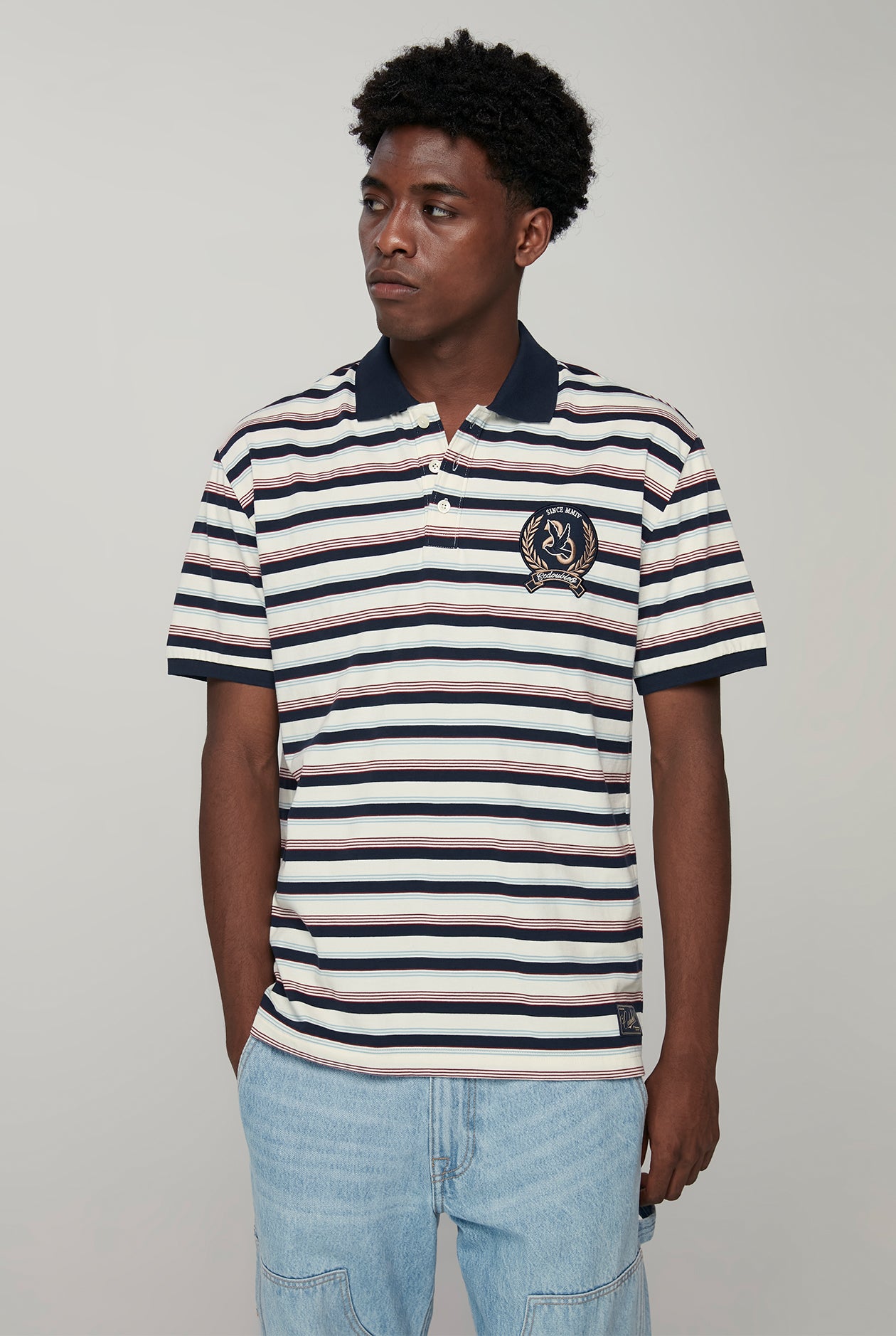 20th ANNIVERSARY BIRD LOGO NARROW STRIPED POLO