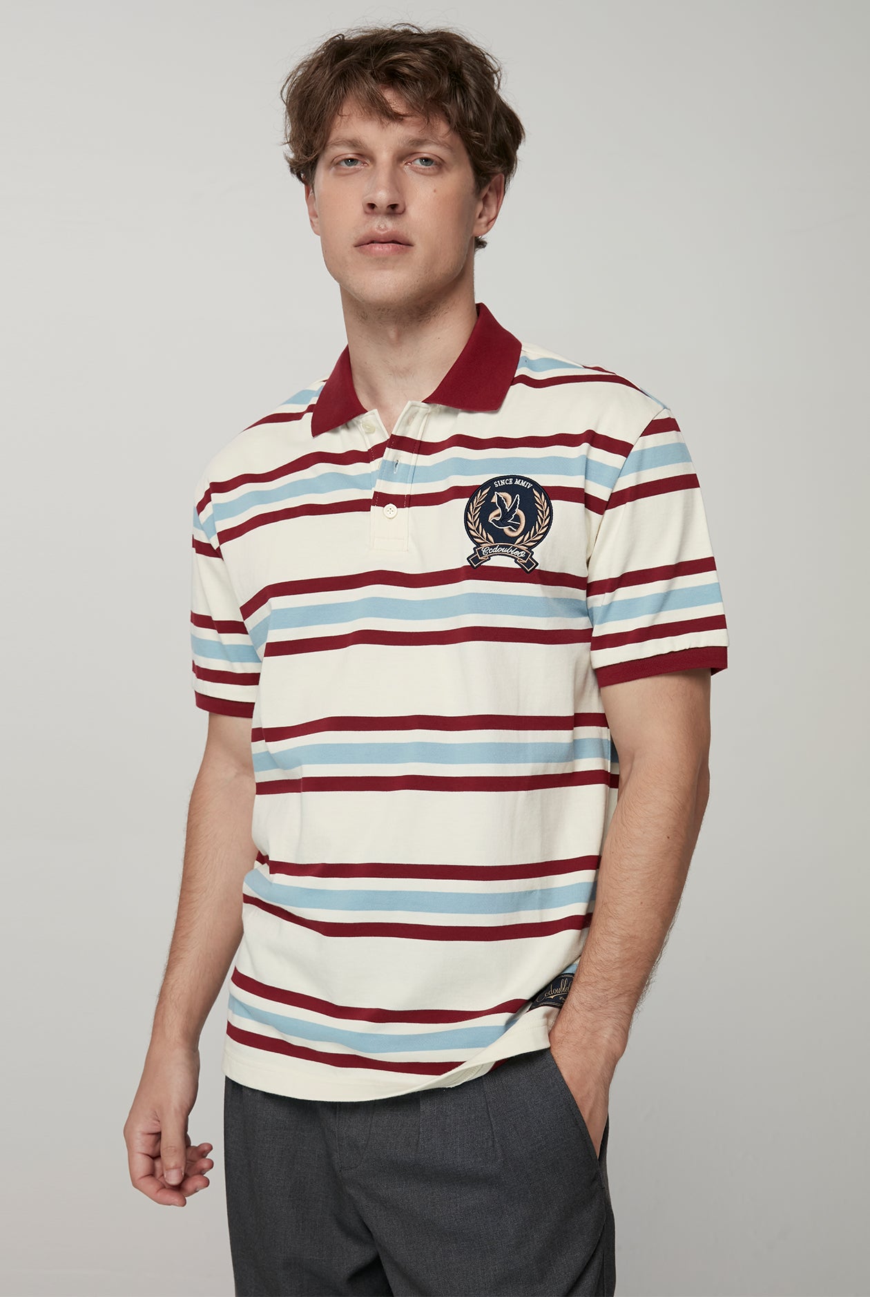 20th ANNIVERSARY BIRD LOGO WIDE STRIPED POLO