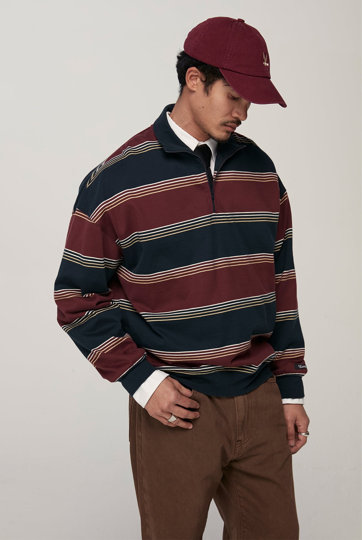 STRIPED HALF ZIP PULLOVER