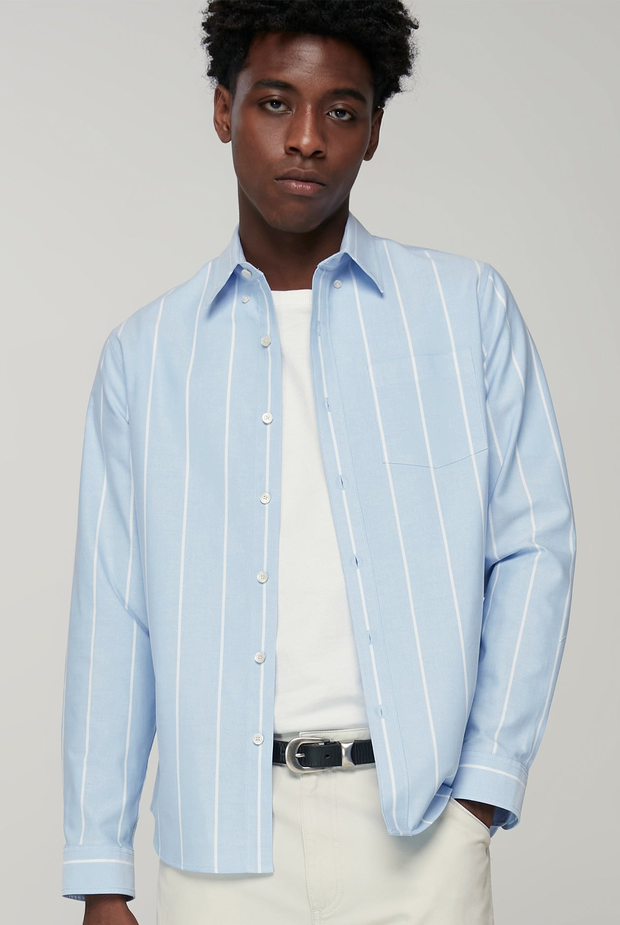 STRIPED STRETCH LONG SLEEVE OXFORD SHIRT