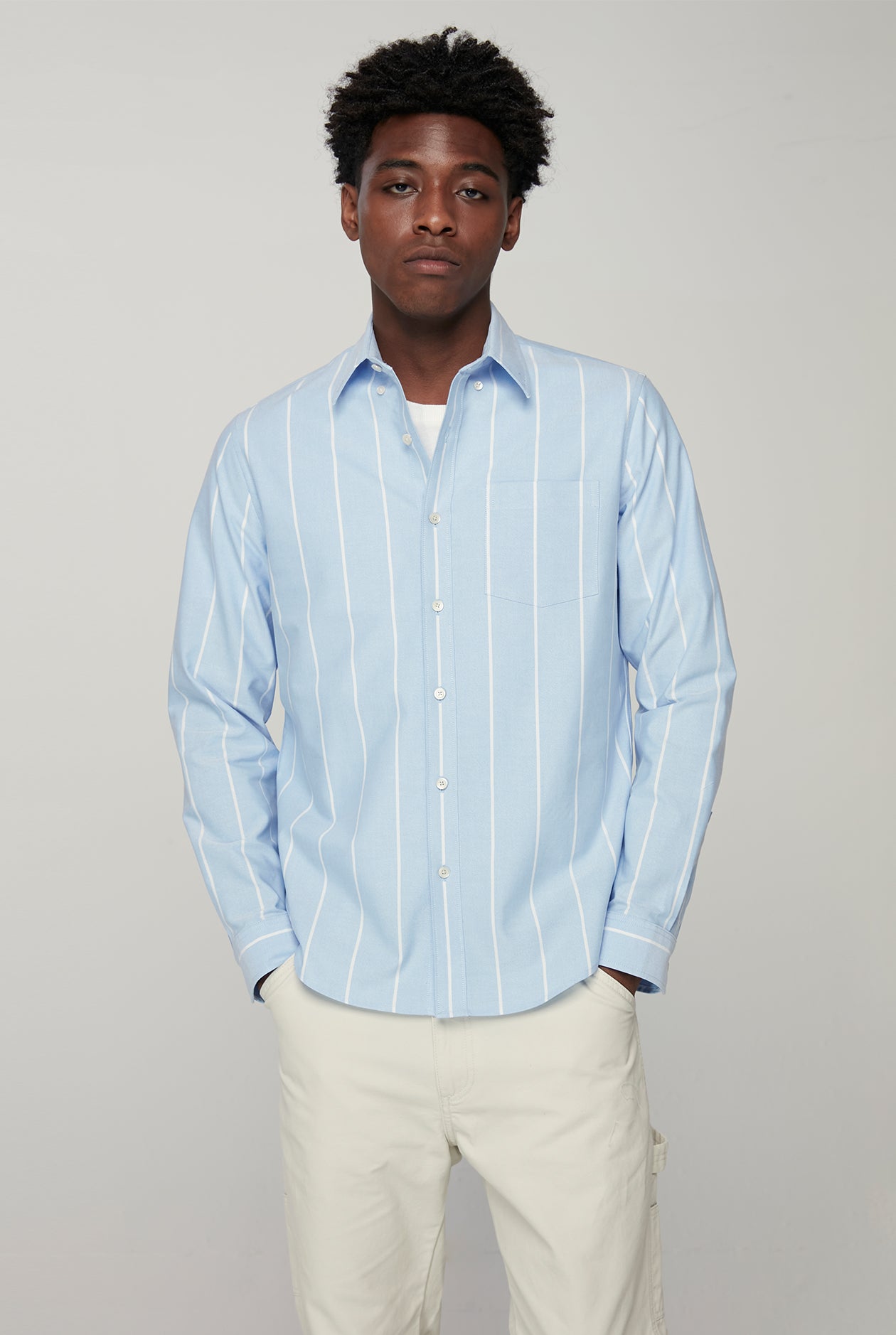 STRIPED STRETCH LONG SLEEVE OXFORD SHIRT