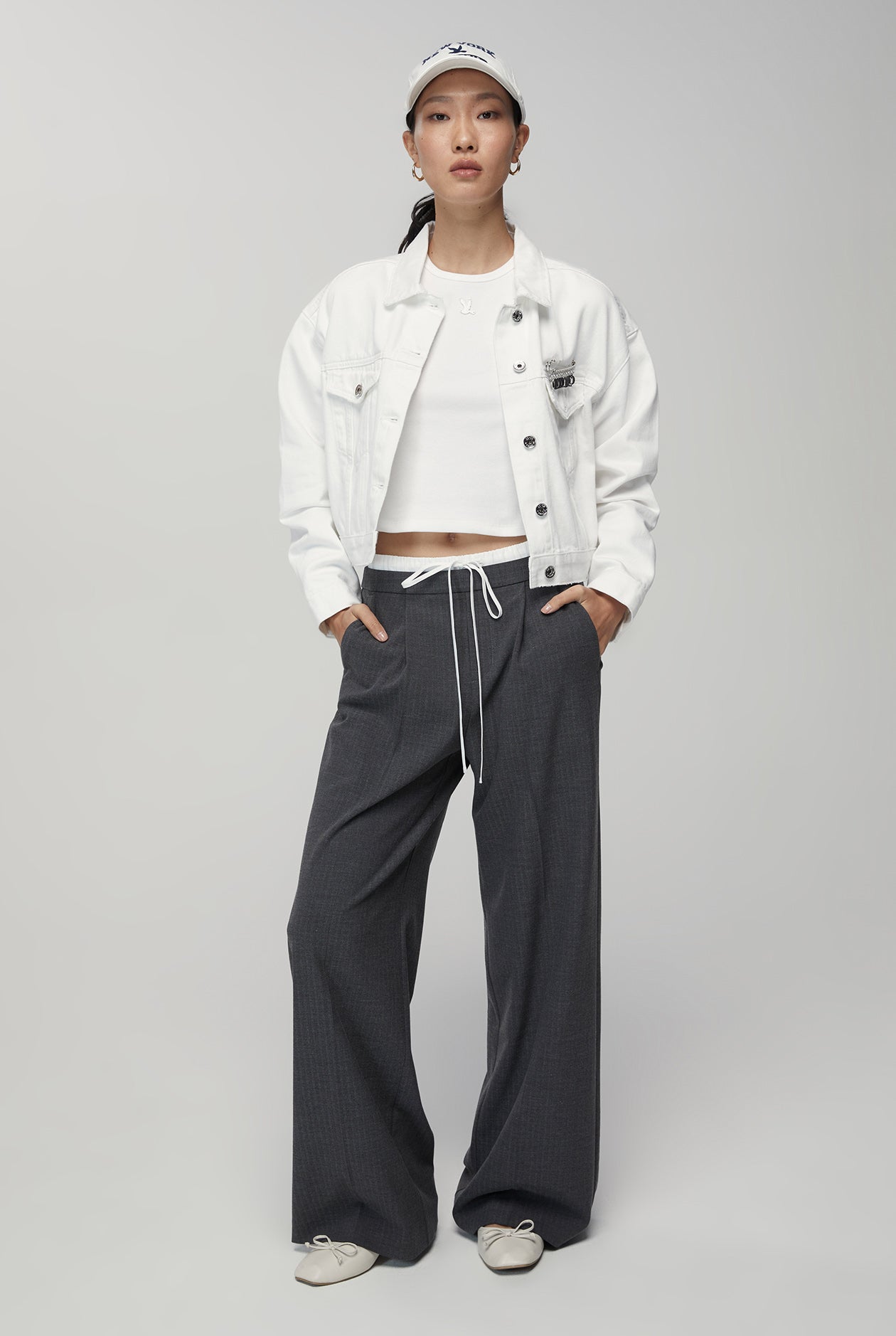 DOUBLE WAIST STRIPED  WIDE LEG PANTS