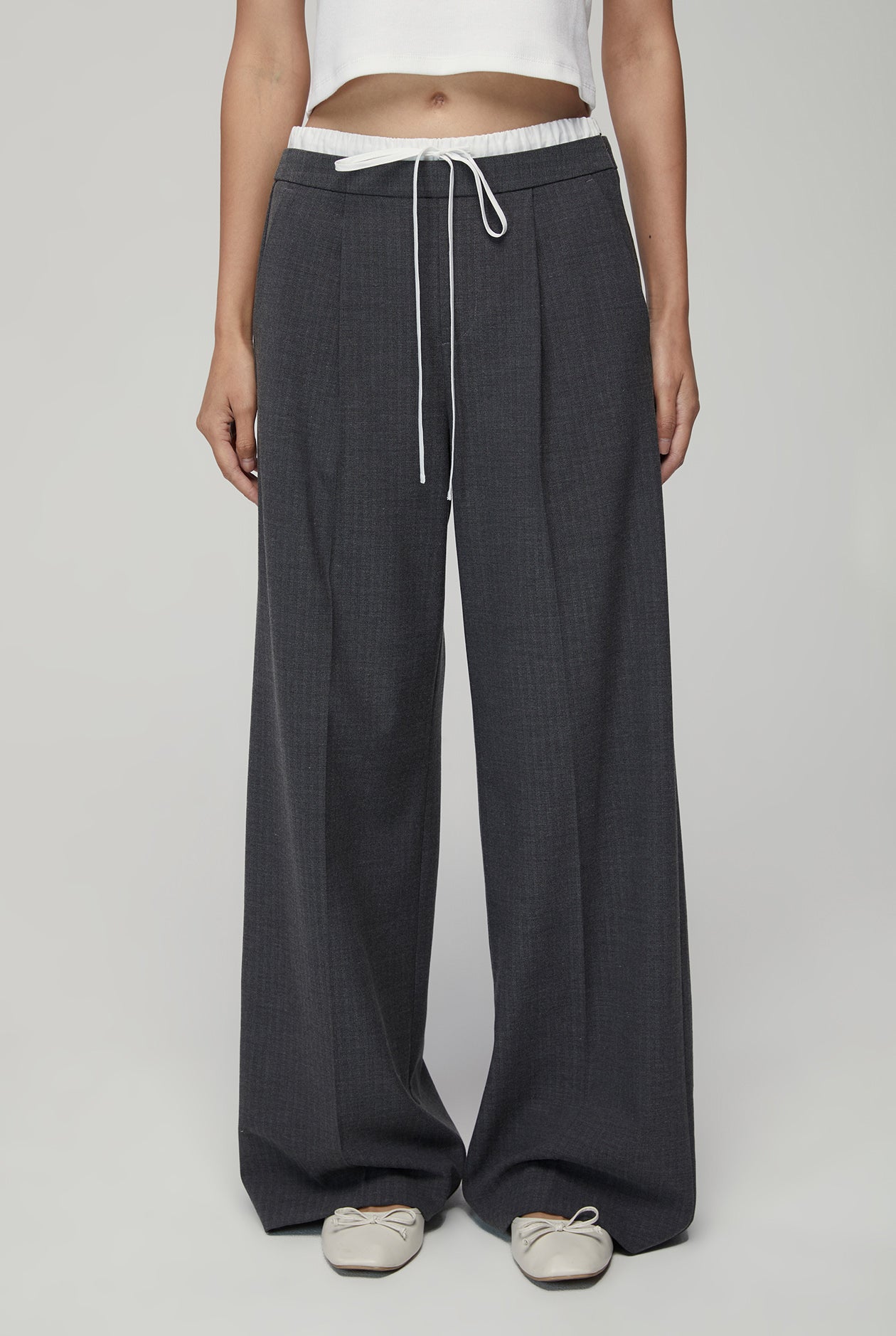 DOUBLE WAIST STRIPED  WIDE LEG PANTS