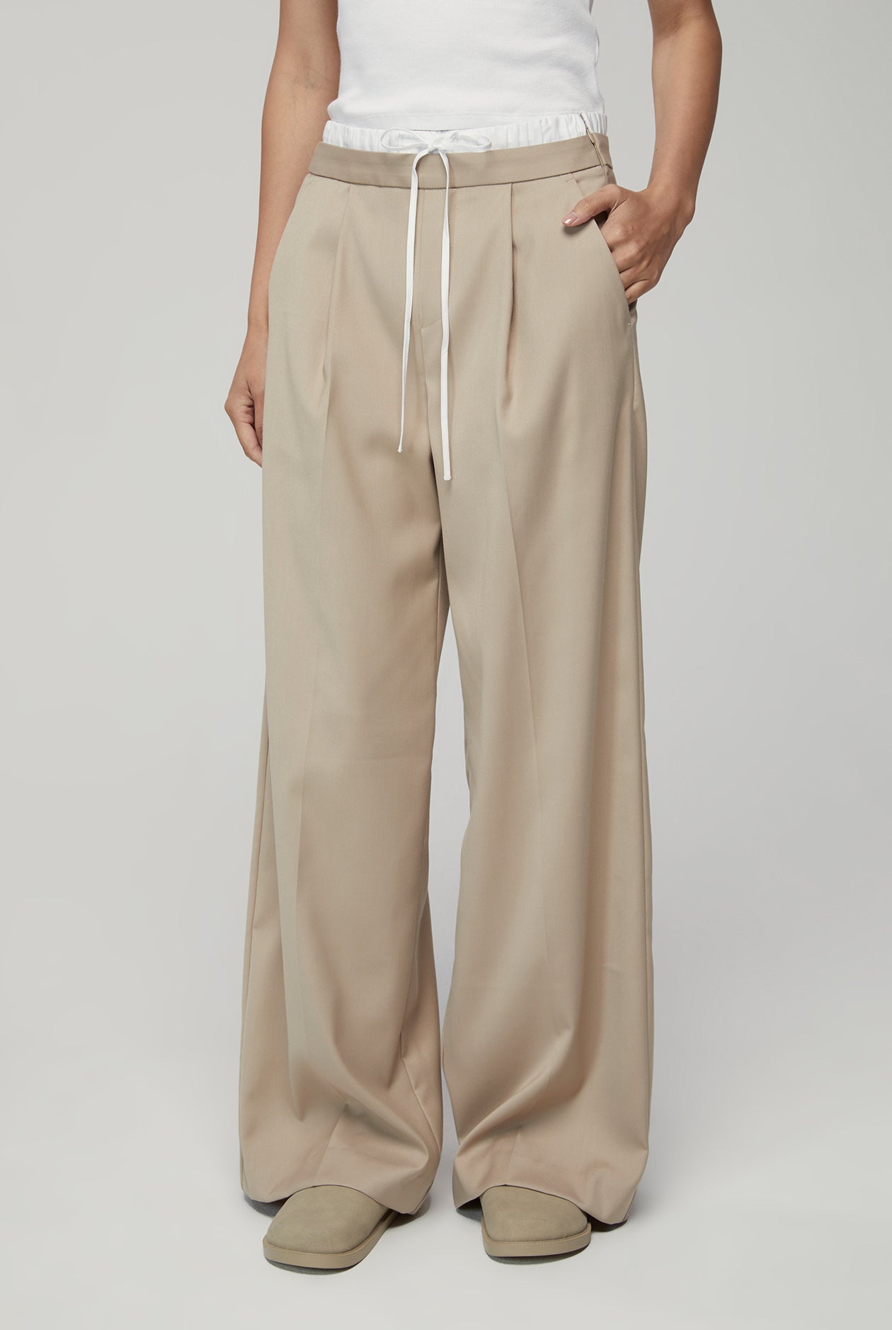 DOUBLE WAIST WIDE LEG PANTS