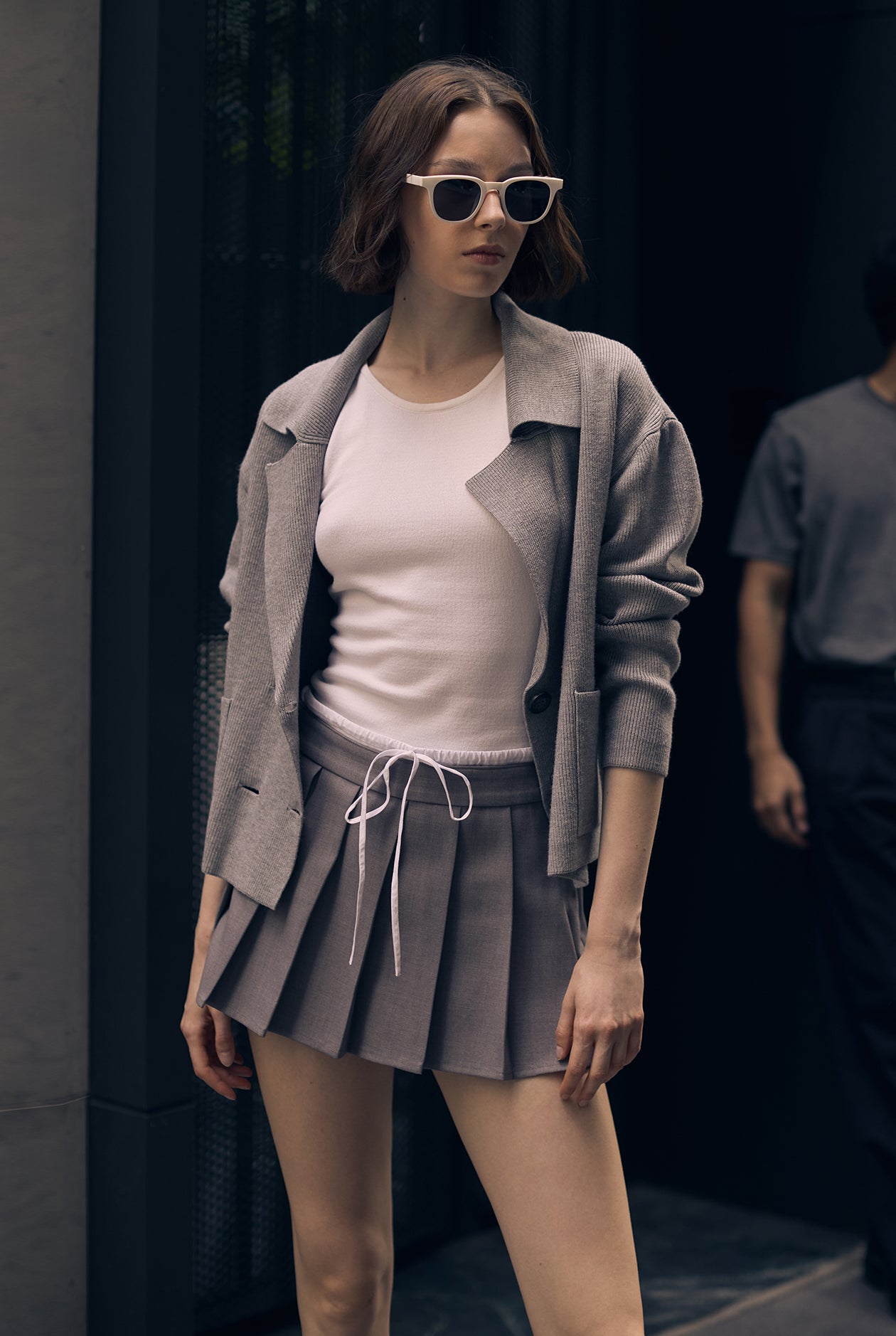 DRAWSTRING PLEATED MINI SKIRT