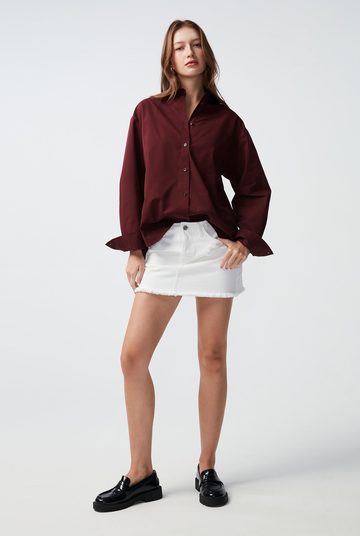 DISTRESSED WHITE DENIM SKIRT