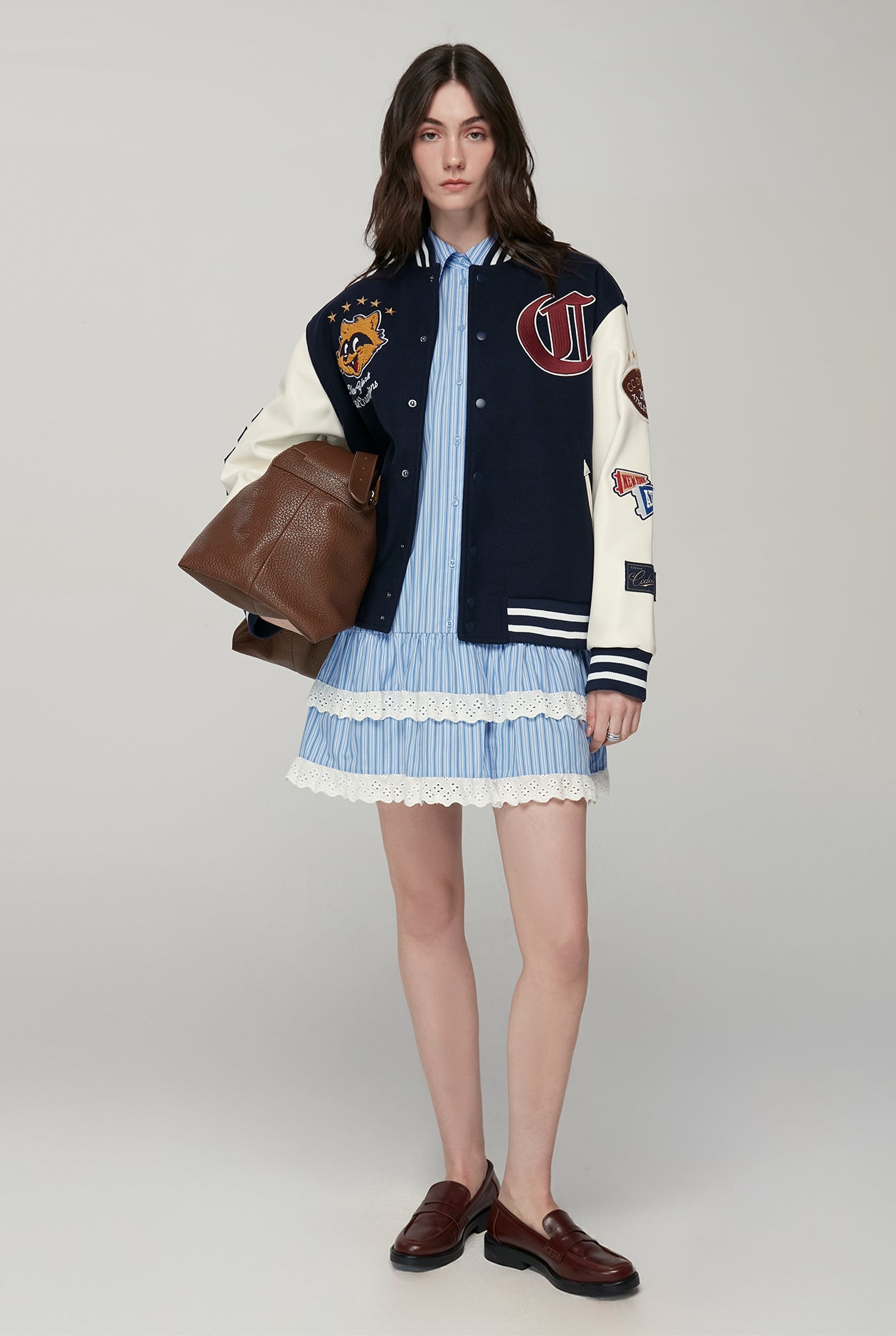 20th ANNIVERSARY STRIPED RUFFLE DRESS