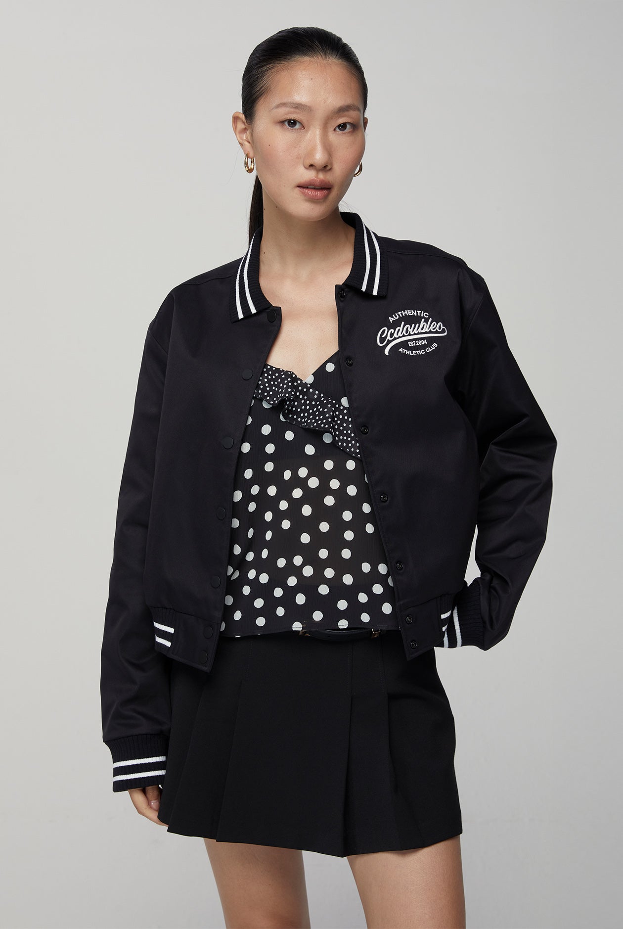 RIBBED COLLAR BOMBER JACKET