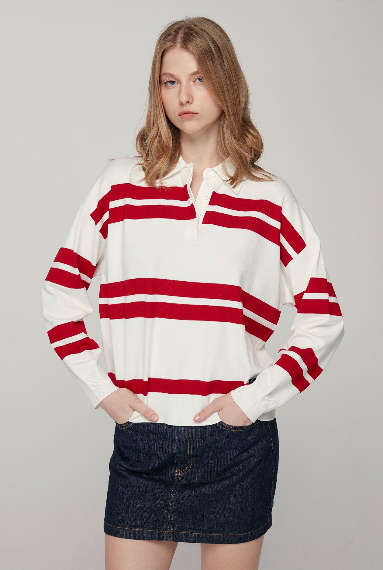 20th ANNIVERSARY LONG SLEEVE BOLD STRIPED POLO SHIRT