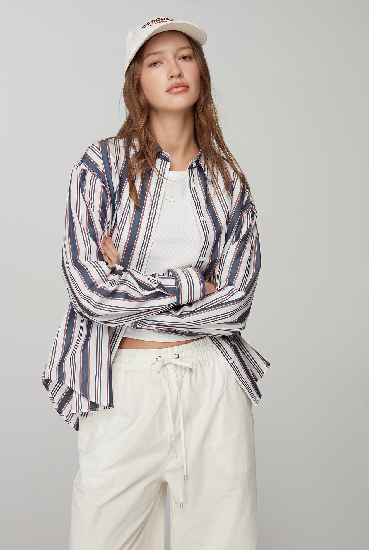 STRIPED SHIRT WITH HANDWRITTEN LOGO