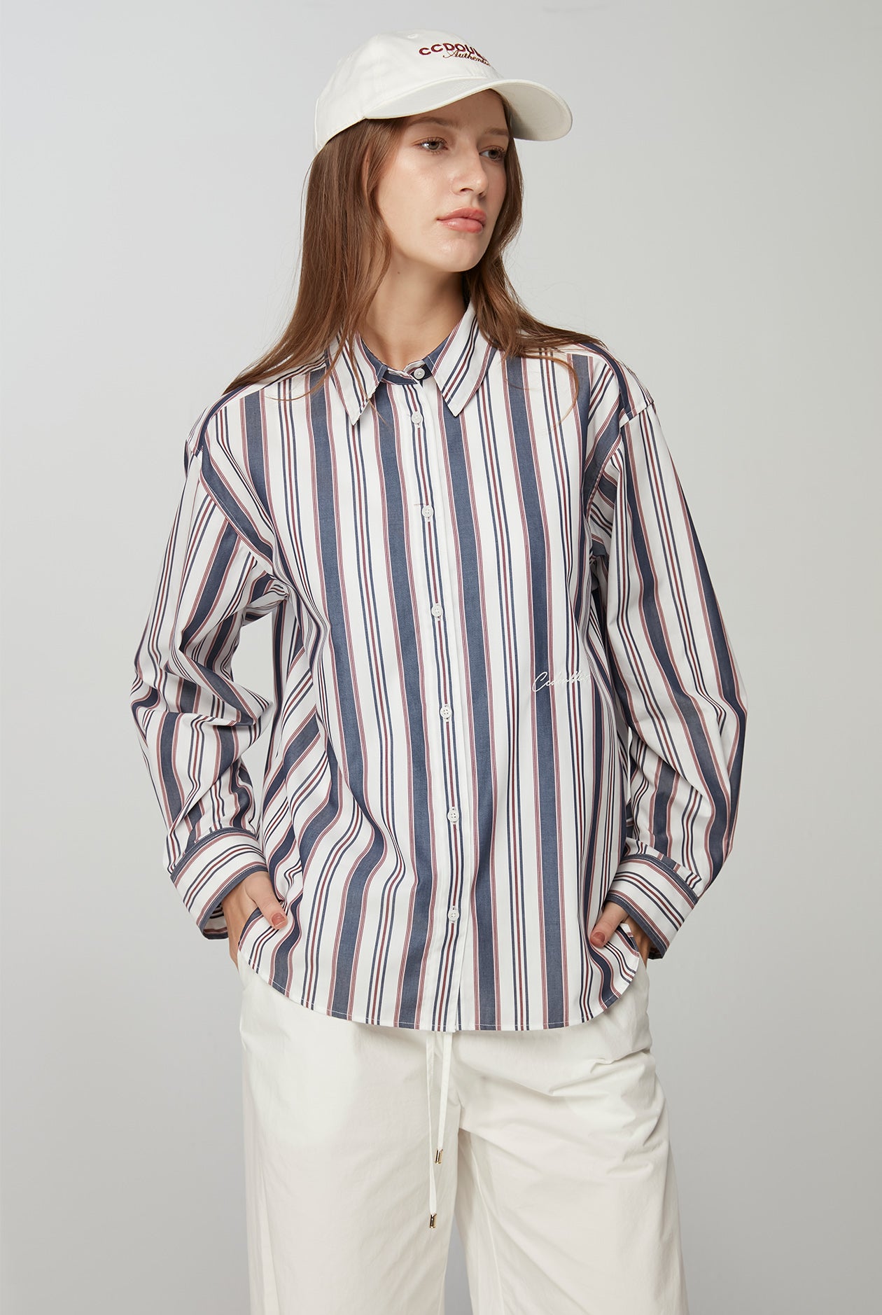 STRIPED SHIRT WITH HANDWRITTEN LOGO