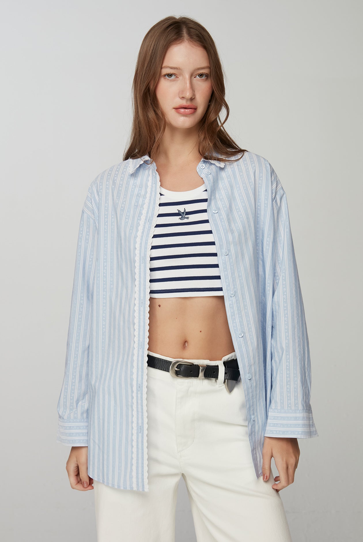 LONG SLEEVE SHIRT WITH LACE TRIM