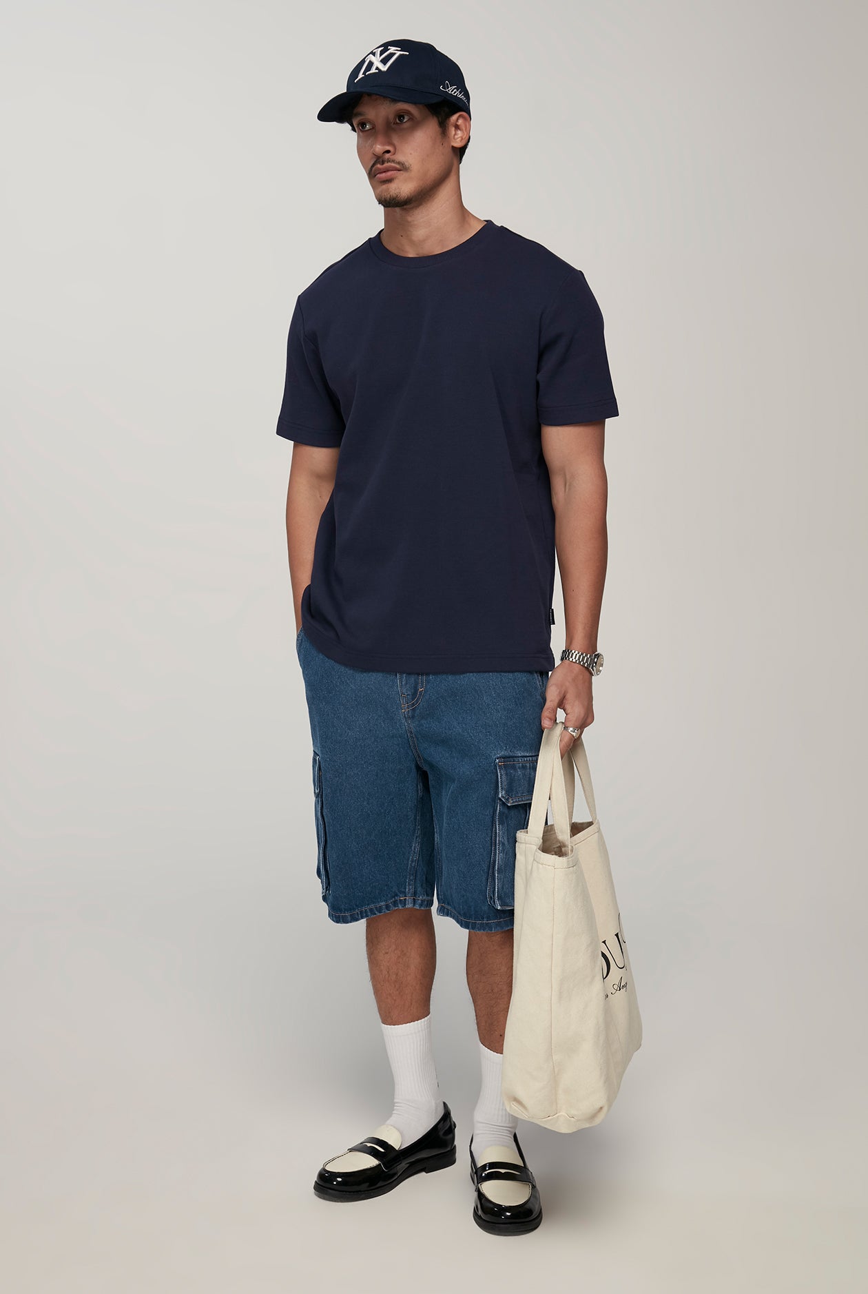 STRAIGHT CARGO DENIM SHORTS