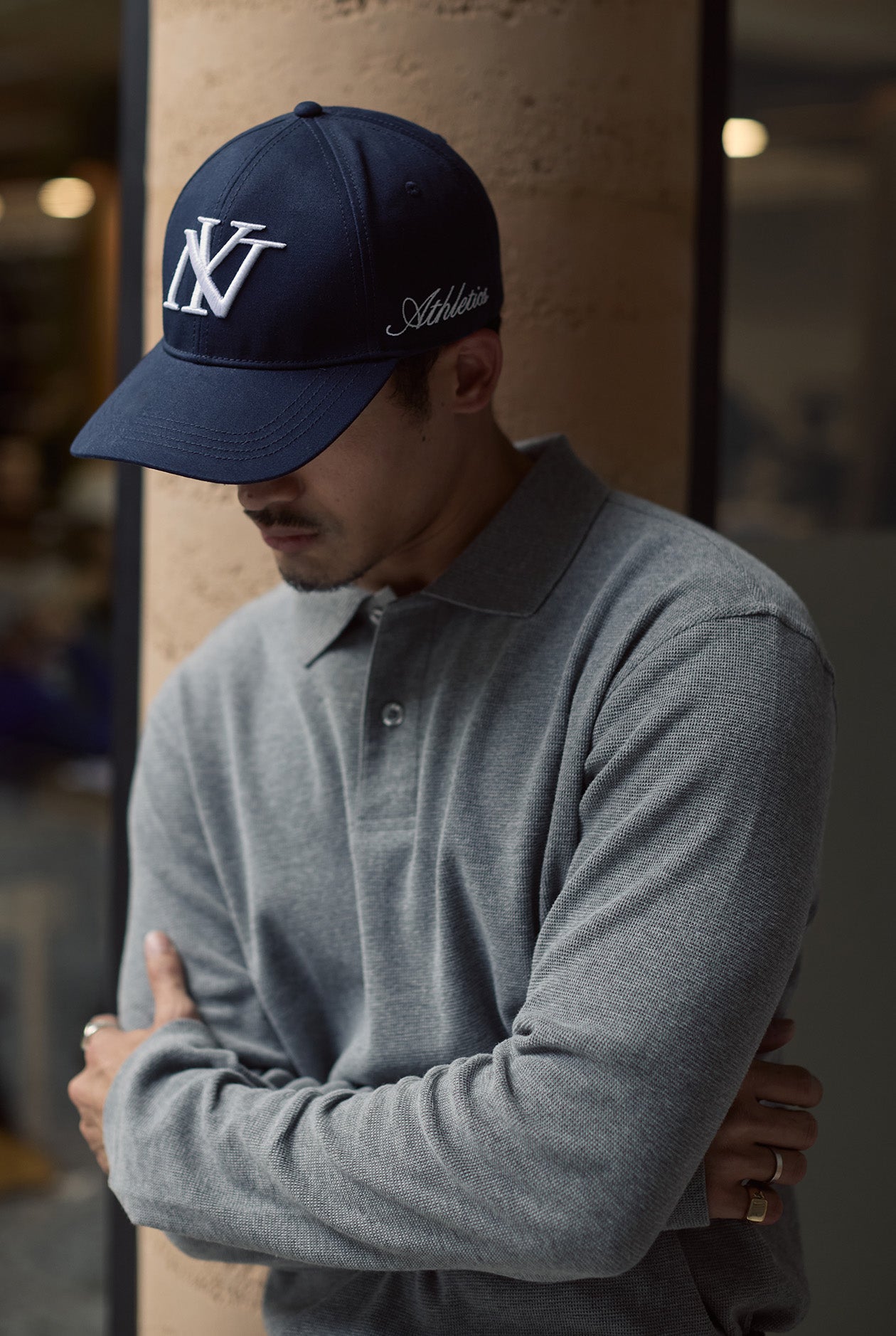 LONG SLEEVE WAFFLE POLO SHIRT