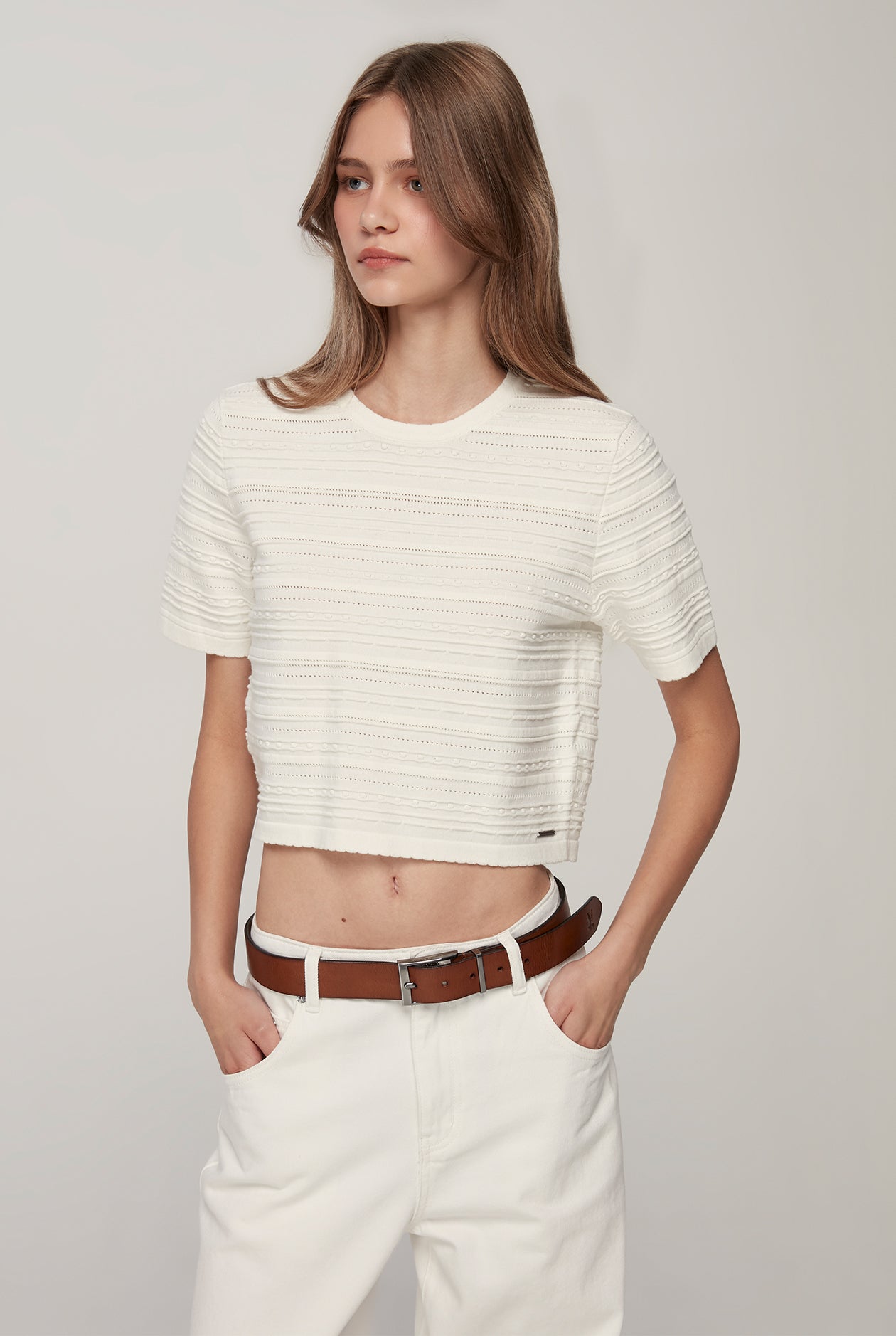SHORT SLEEVE POINTELLE TOP