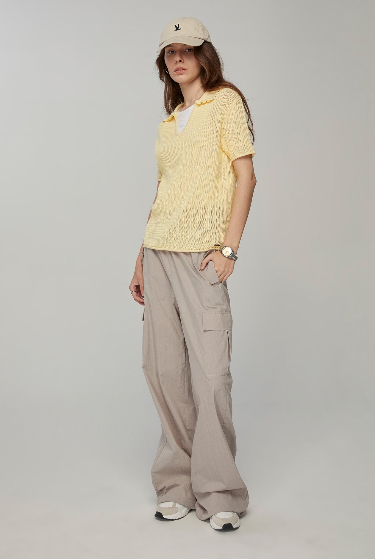 RUFFLED COLLAR RIBBED POLO