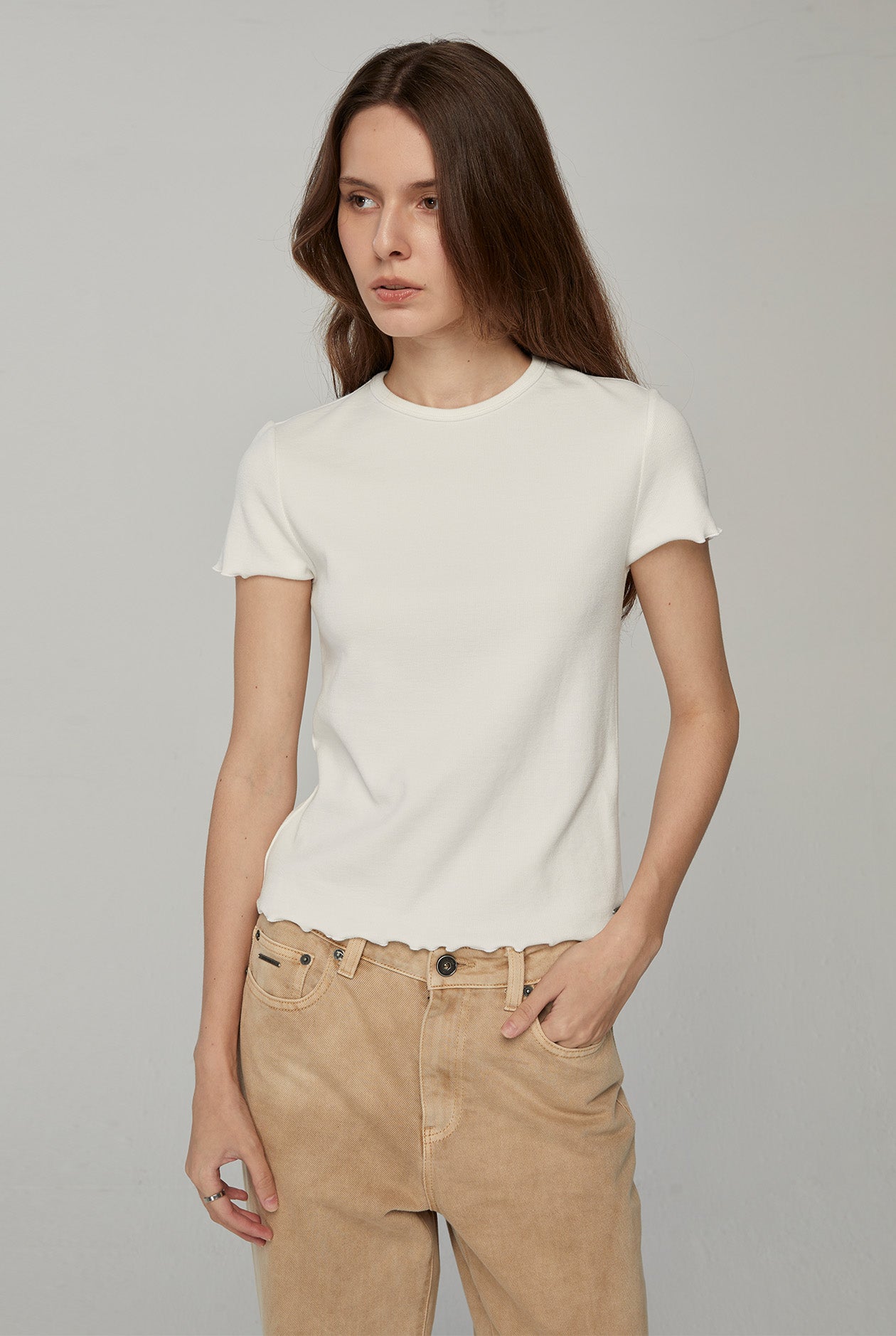 SHORT SLEEVE RIBBED TOP