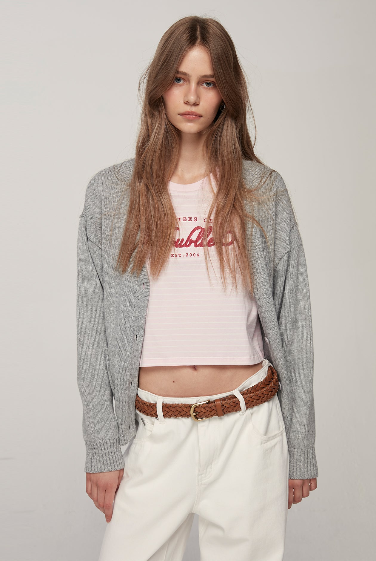 PINK STRIPED GRAPHIC TEE