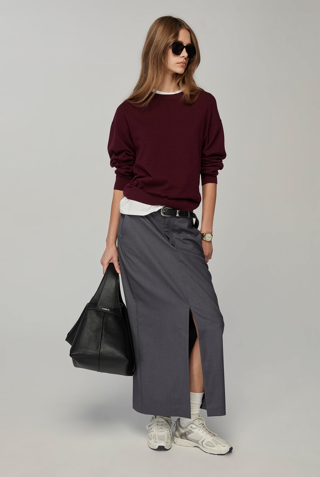 FRONT SLIT PENCIL MIDI SKIRT