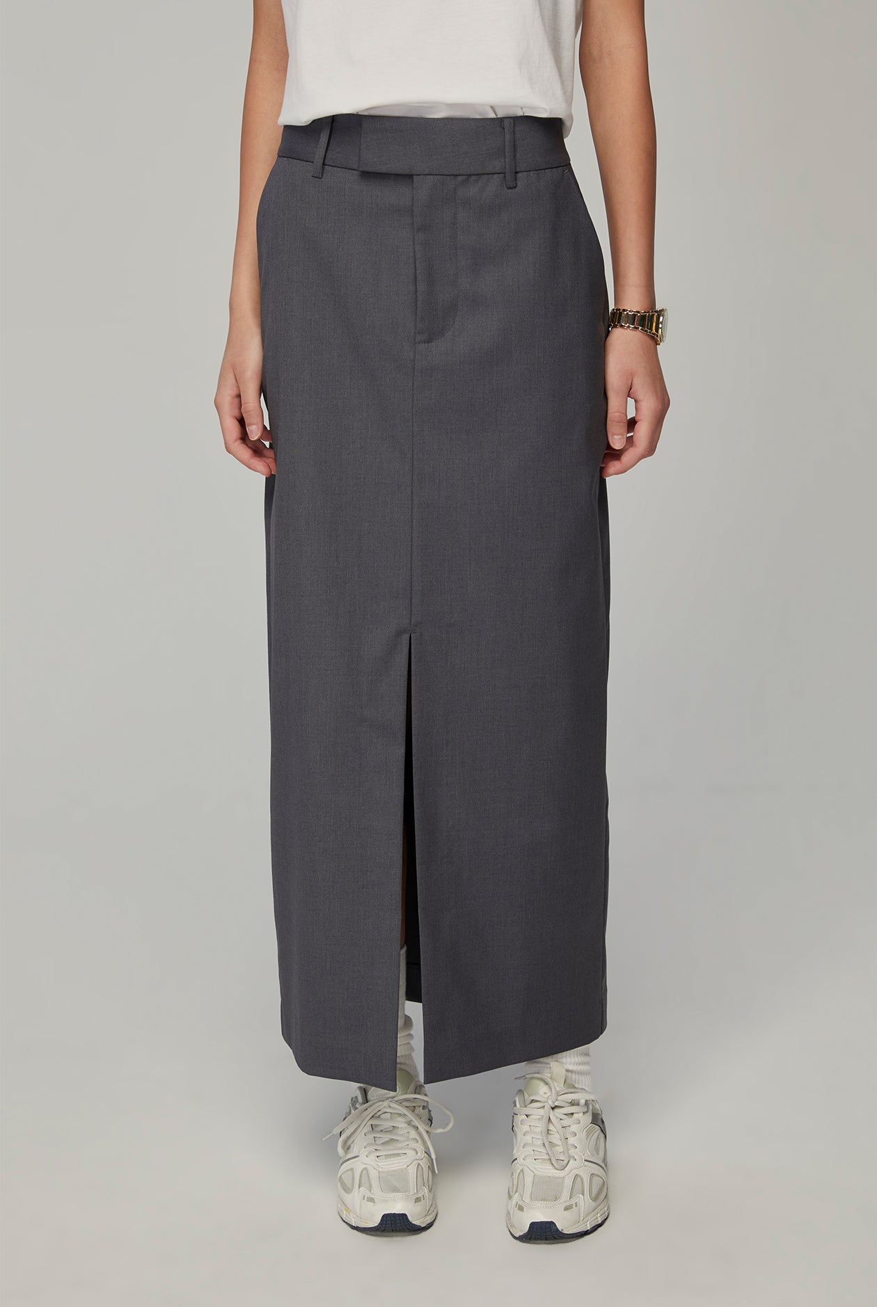 FRONT SLIT PENCIL MIDI SKIRT