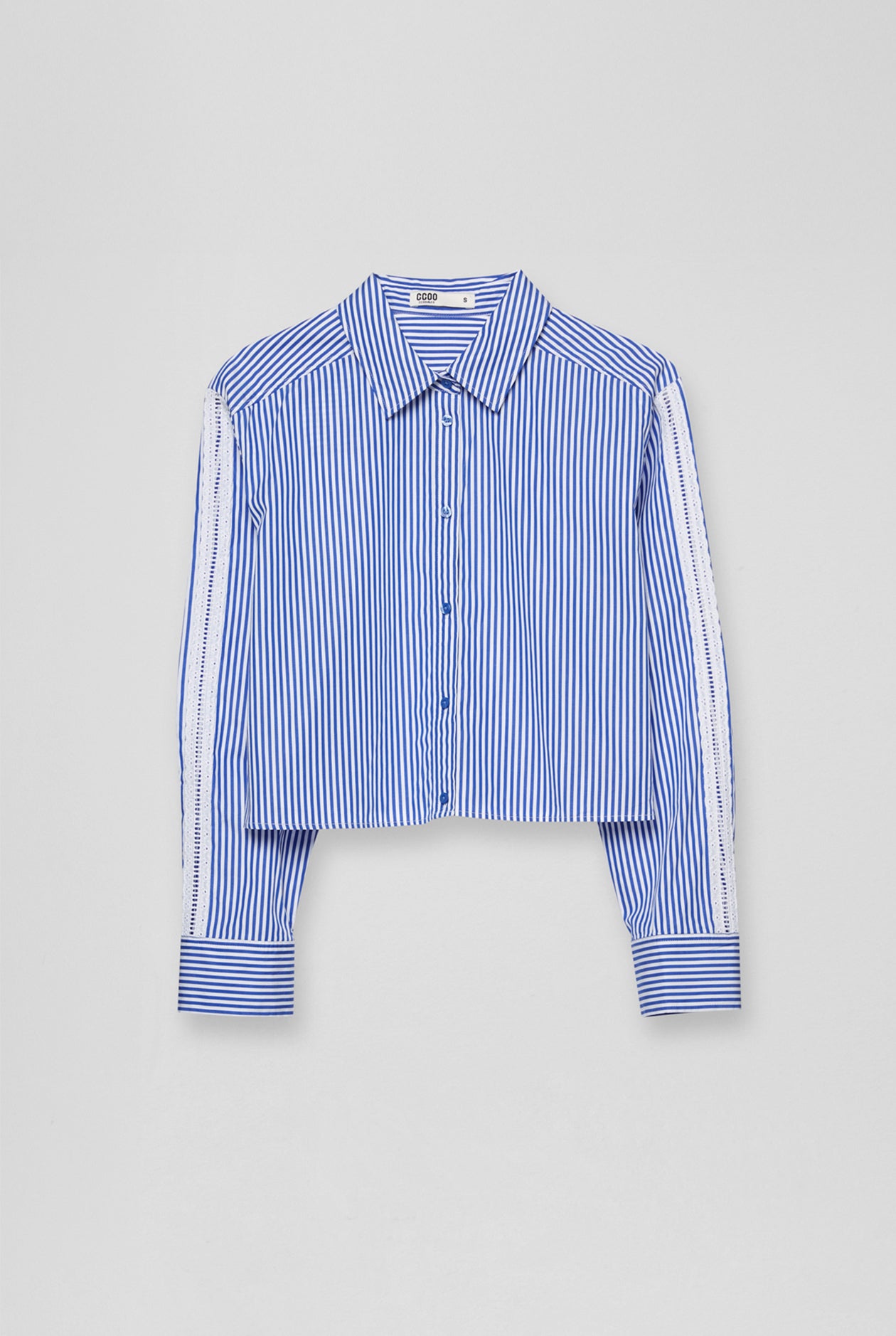 LACE PANEL SLEEVE STRIPED SHIRT