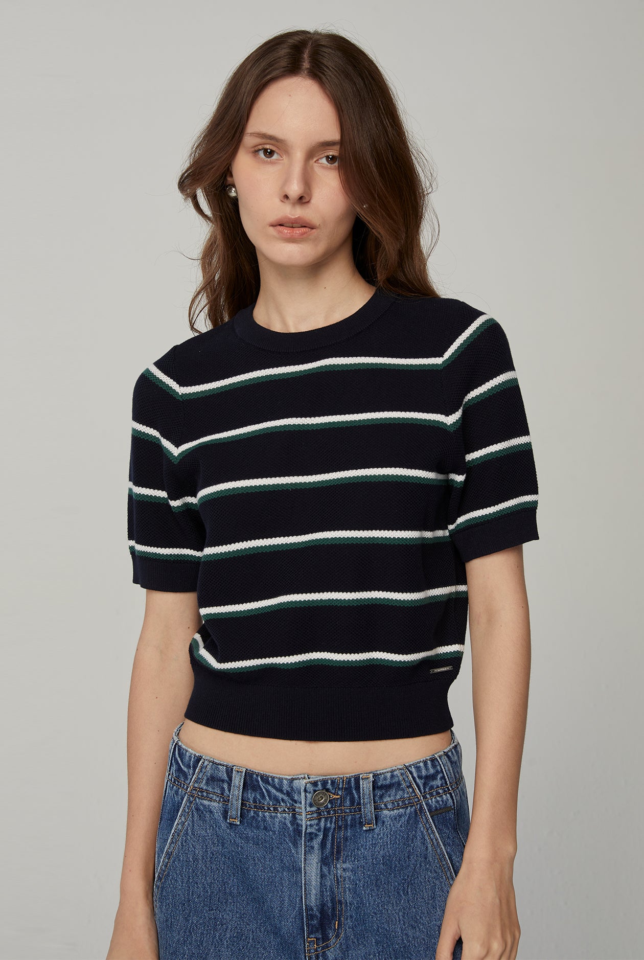 NAVY STRIPED KNITTED TOP